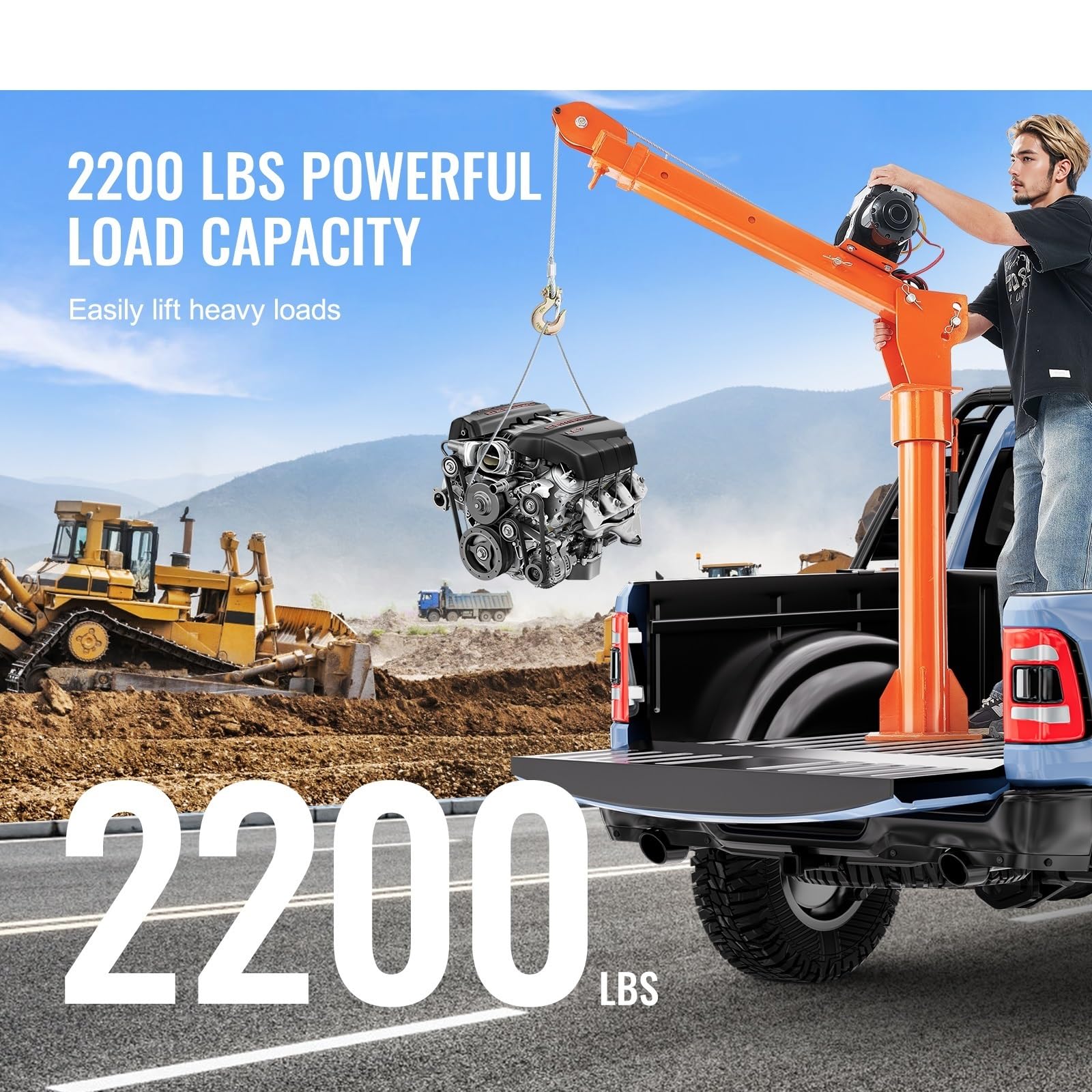 Paranco Elettrico Gru a Braccio Girevole Pieghevole del Letto della Gru 360° della Gru elettrica del Camion della Gru 2200lbs con l'argano Elettrico da 6000 libbre Verricello Elettrico