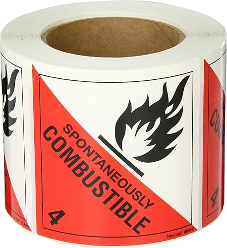 Tape Logic 4 x 4" - "Spontaneously Combustible - 4" Labels
