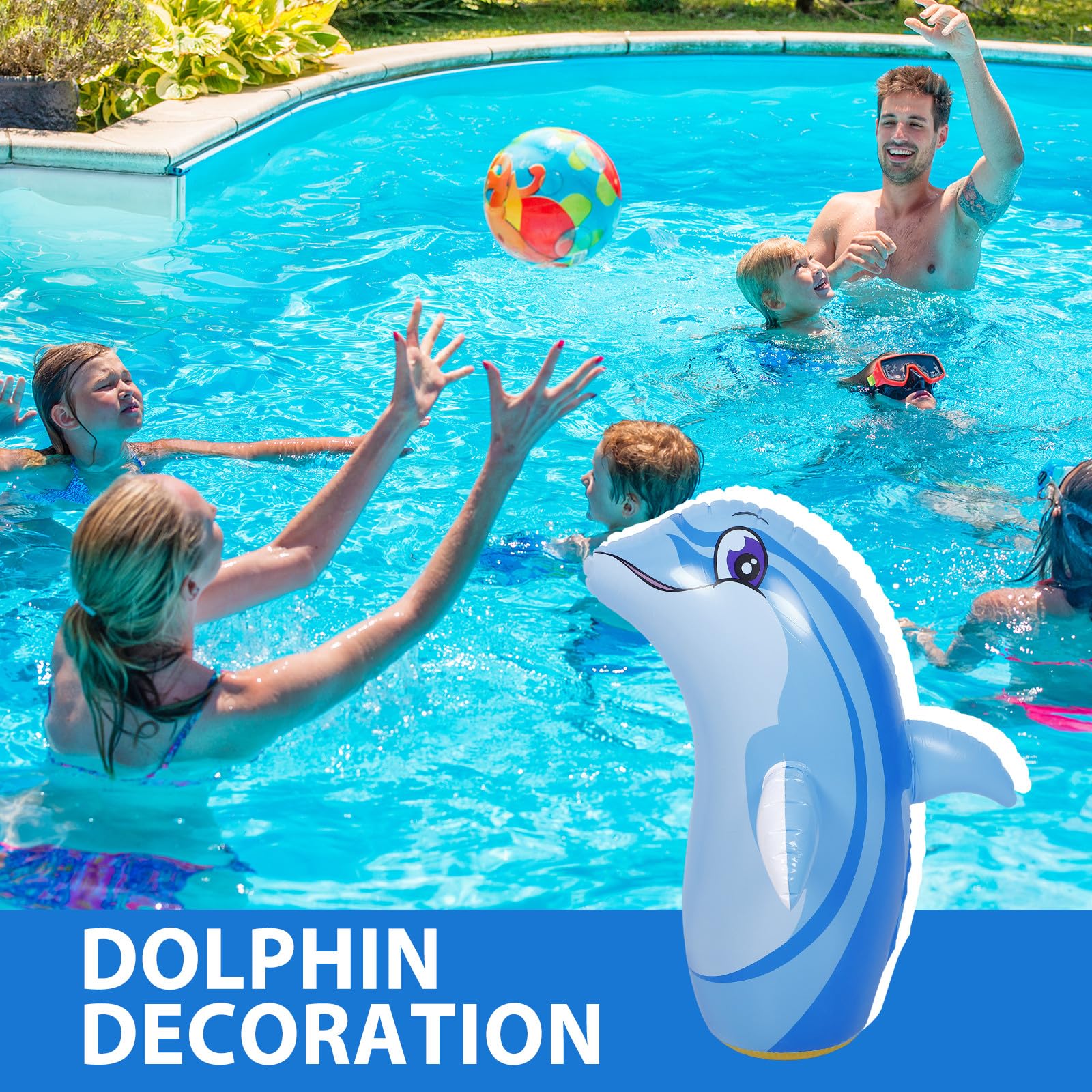 Gatuida Delfín Inflable de PVC para Piscina Juguete Flotante de Delfín para Exteriores Decoración de Fiesta de Cumpleaños Juguete Inflable