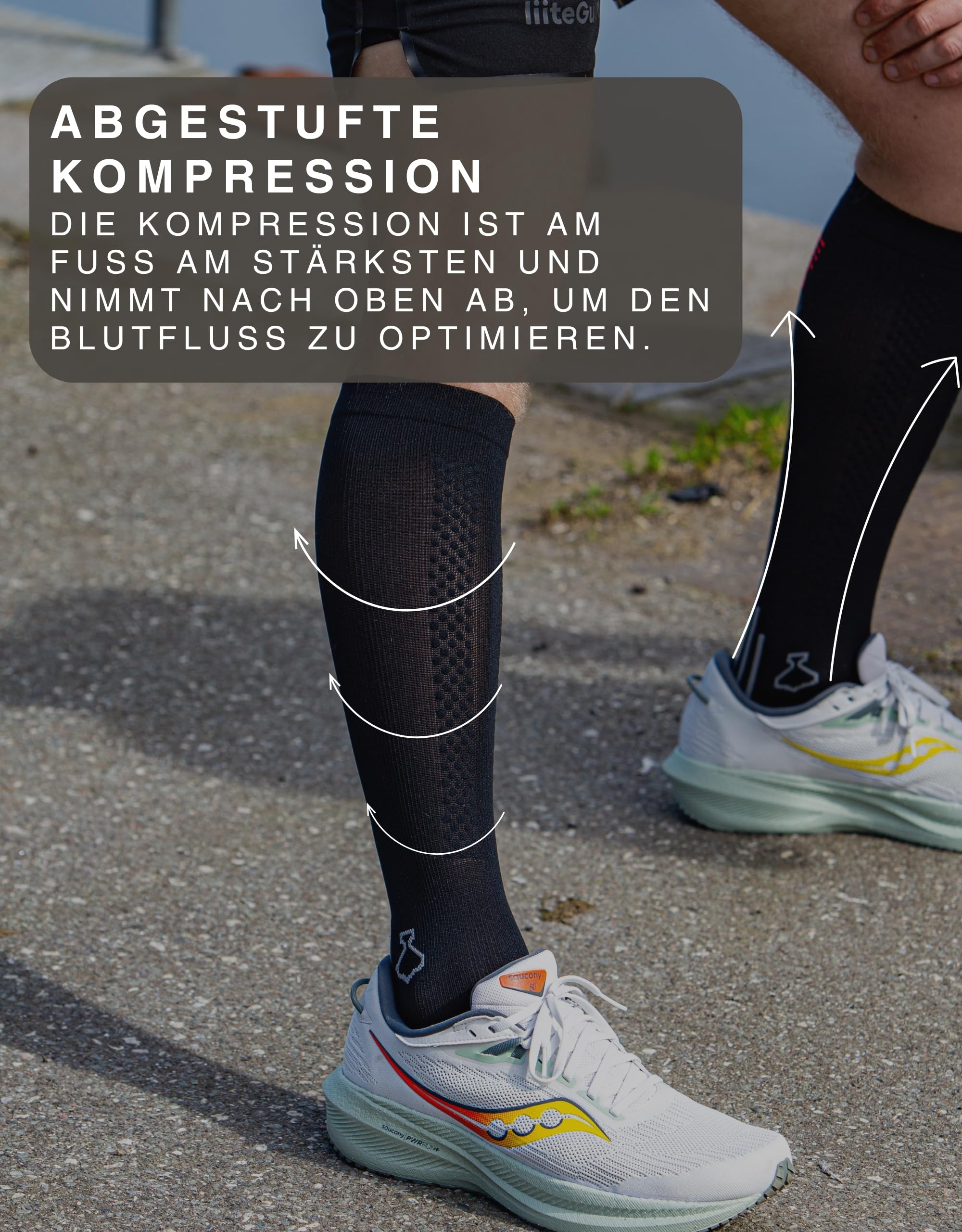 liiteGuard Shin-Tech Grip Running Kompressionssocken für Herren und Damen | Für Sport Laufen Fussball | Läufer Kompressionsstrümpfe Schonend für Achillessehne Schienbein Knöchel