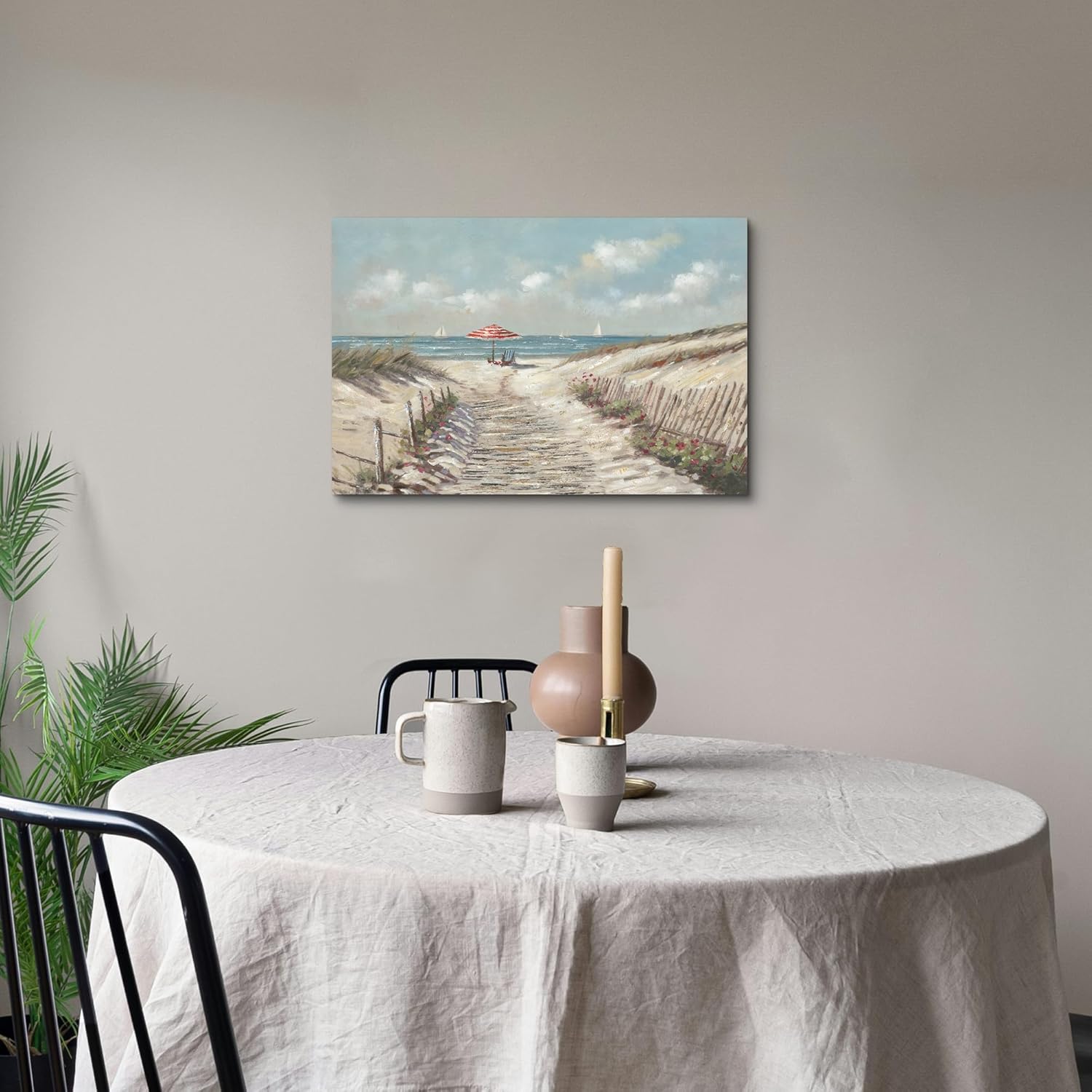 ArtSquare Bathroom Beach Canvas Wall Art: Coastal Bath Pictures Ocean View Seascape Artwork for Bedroom Living Room 36 x 24 inches