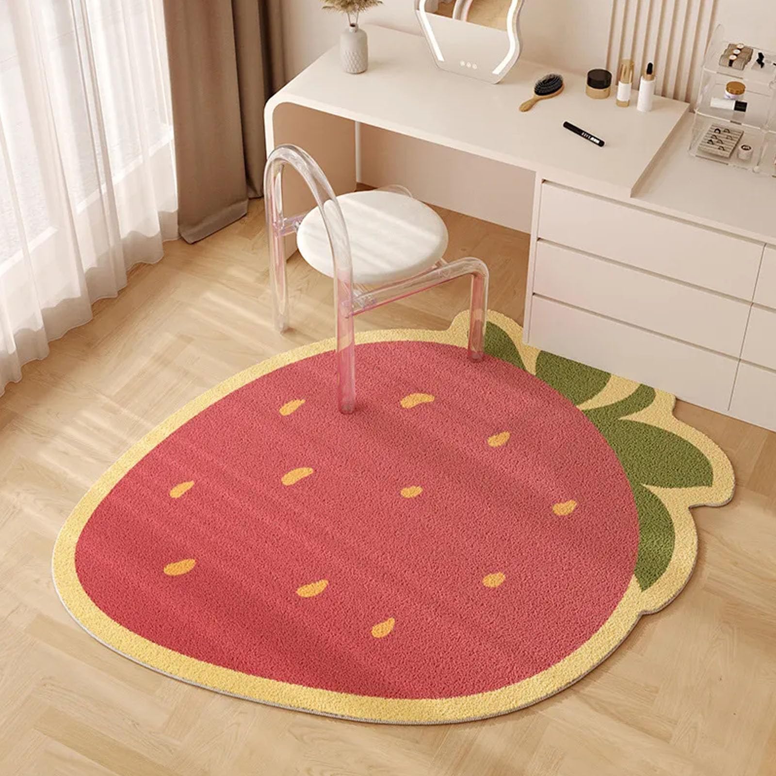 Tapis de bain fraise rose 80x75 cm antidérapant et doux