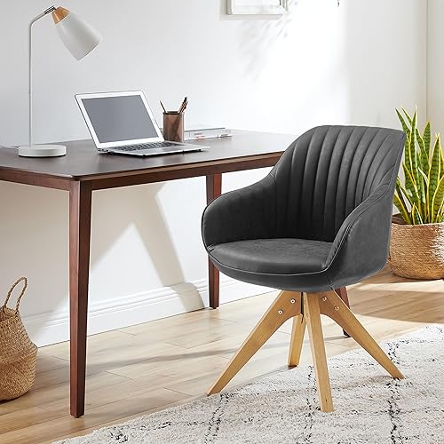 Miniatura 1 de Art Leon Mid Century Modern Swivel Accent Chair with Beech Wood Legs, Desk Chair No Wheels, Armchair for Desk, Mocha