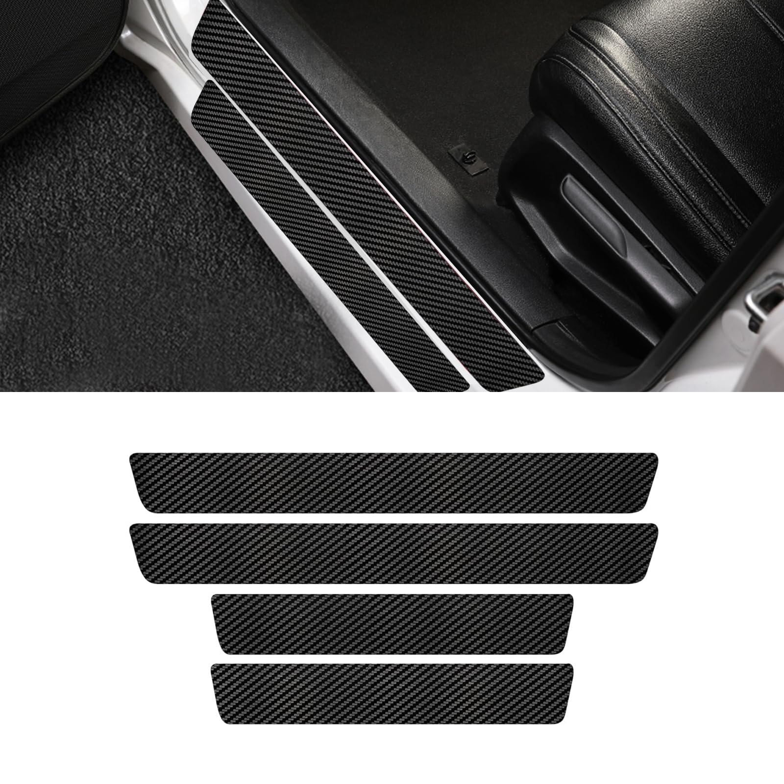 4PCS Car Door Sill Protector, Black Carbon Fiber Car Door Threshold Protection, Door Edge Protection Decorate Anti-Scratch Sticker, Car Interior Accessories, Universal for Sedan (Black)