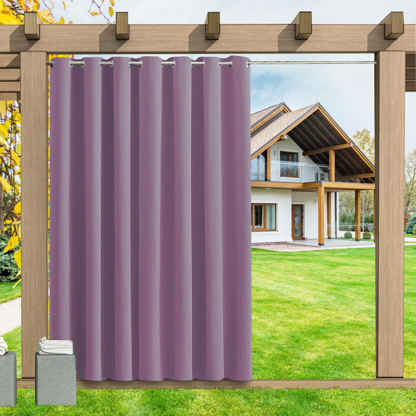 LSDINDF Outdoor Curtains Waterproof 1 Panel, Blackout Thermal Insulated Privacy Curtains with Grommet Top for Pergola, Porch, Gazebo, Patio & Pool - W 52" x L 84"