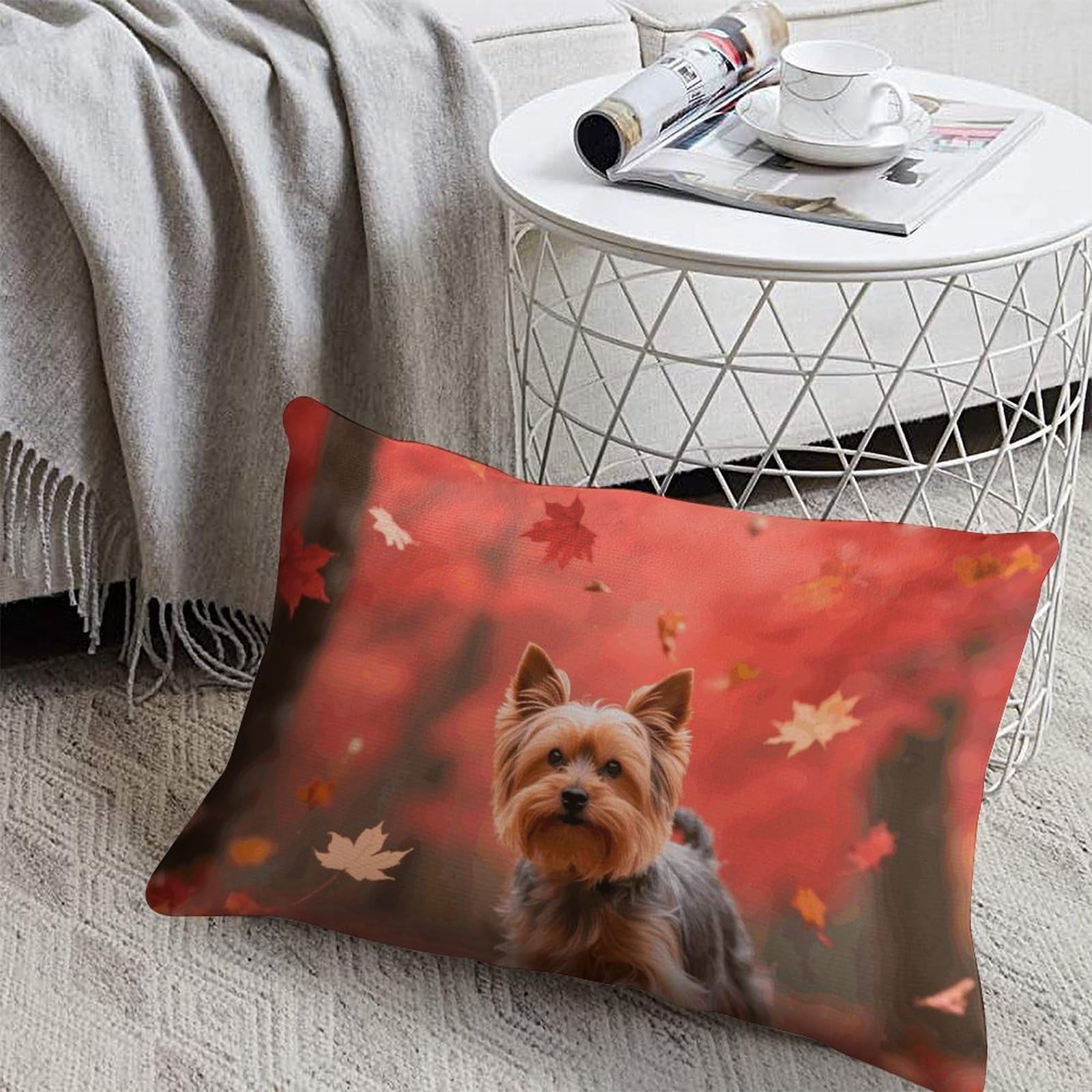 Decorative Throw Pillow Covers 8x12 Short Plush Yorkshire Terrier in Maple Forest Body Pillowcase Cushion Cases with Invisible Zipper Rectangle Lumbar Pillow Shells for Sofa Couch Chair Bed Home Dec