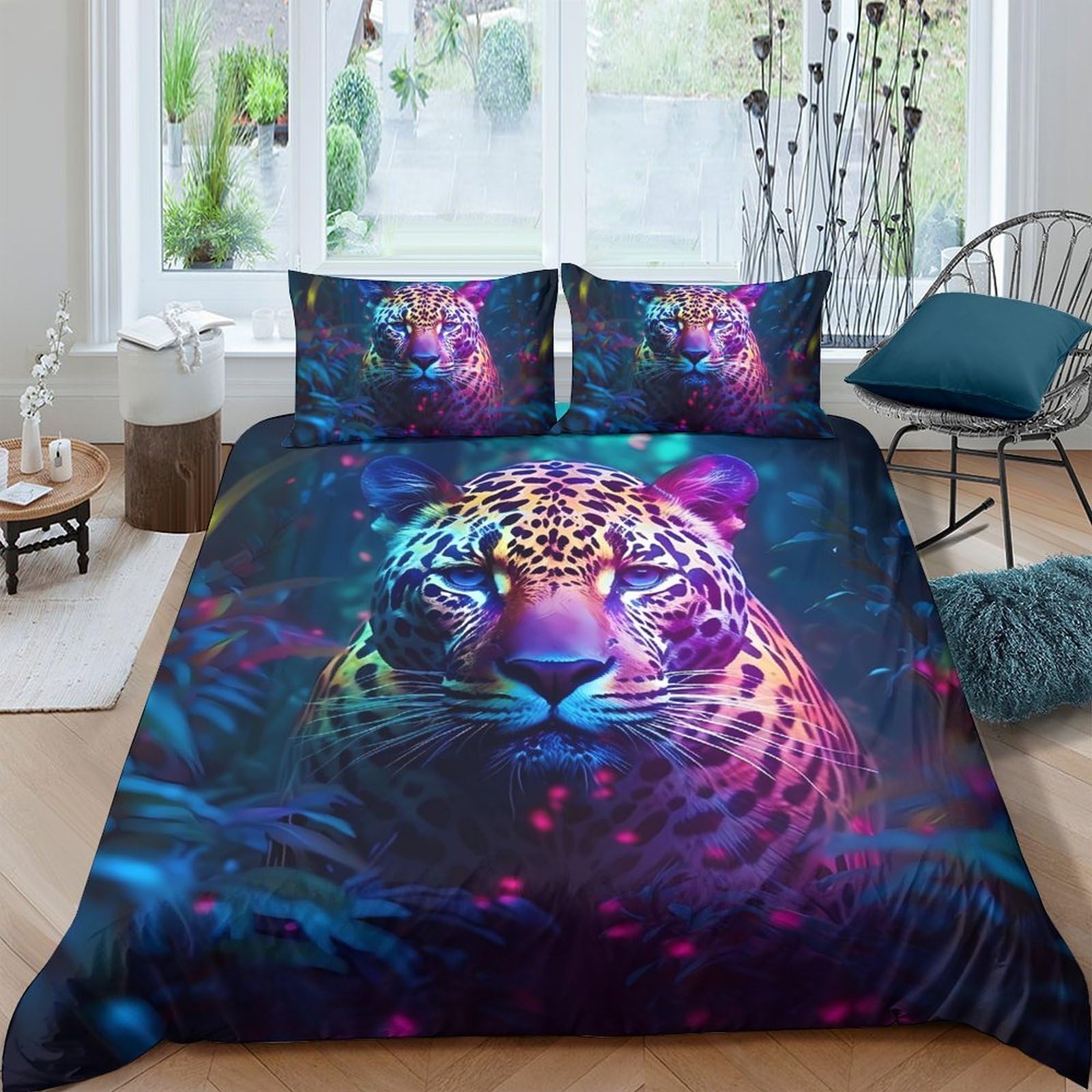 Ctjqhvkz Style-8 3D Printed Neon Leopard Fitted Sheet Microfiber Soft Breathable Rainbow Jungle Mattress Cover For Bedroom Dorm Decor Single（135X200cm）