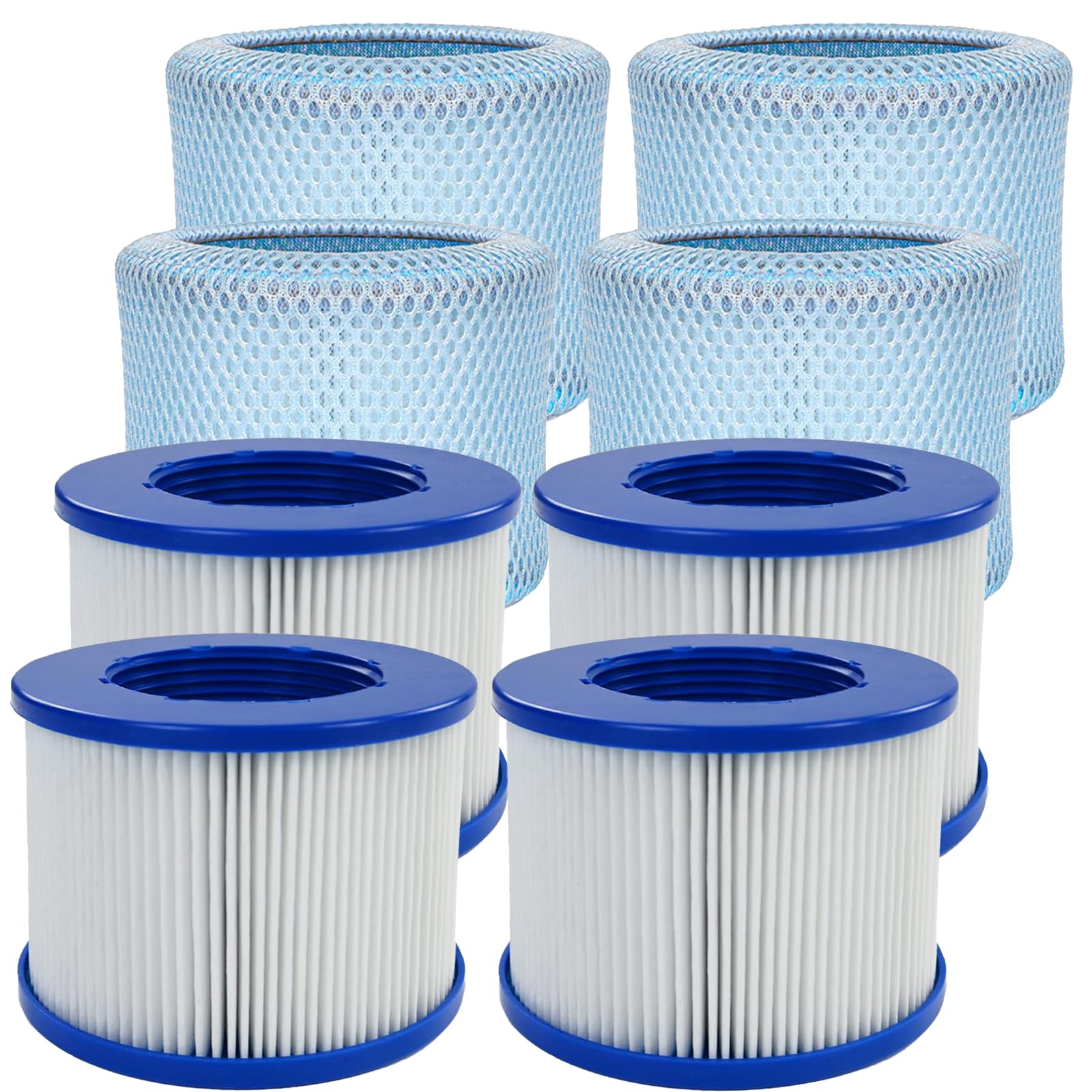MRSTOT Screw-in Hot Tub Filter Replacement for RELXTIME/ALEKO/Wejoy Aquaspa/Co-z/Wave/CleverSpa - Threaded Cartridges for Inflatable Hot Tubs & Massage Pools (4 Pack+ 4 Filter Covers)