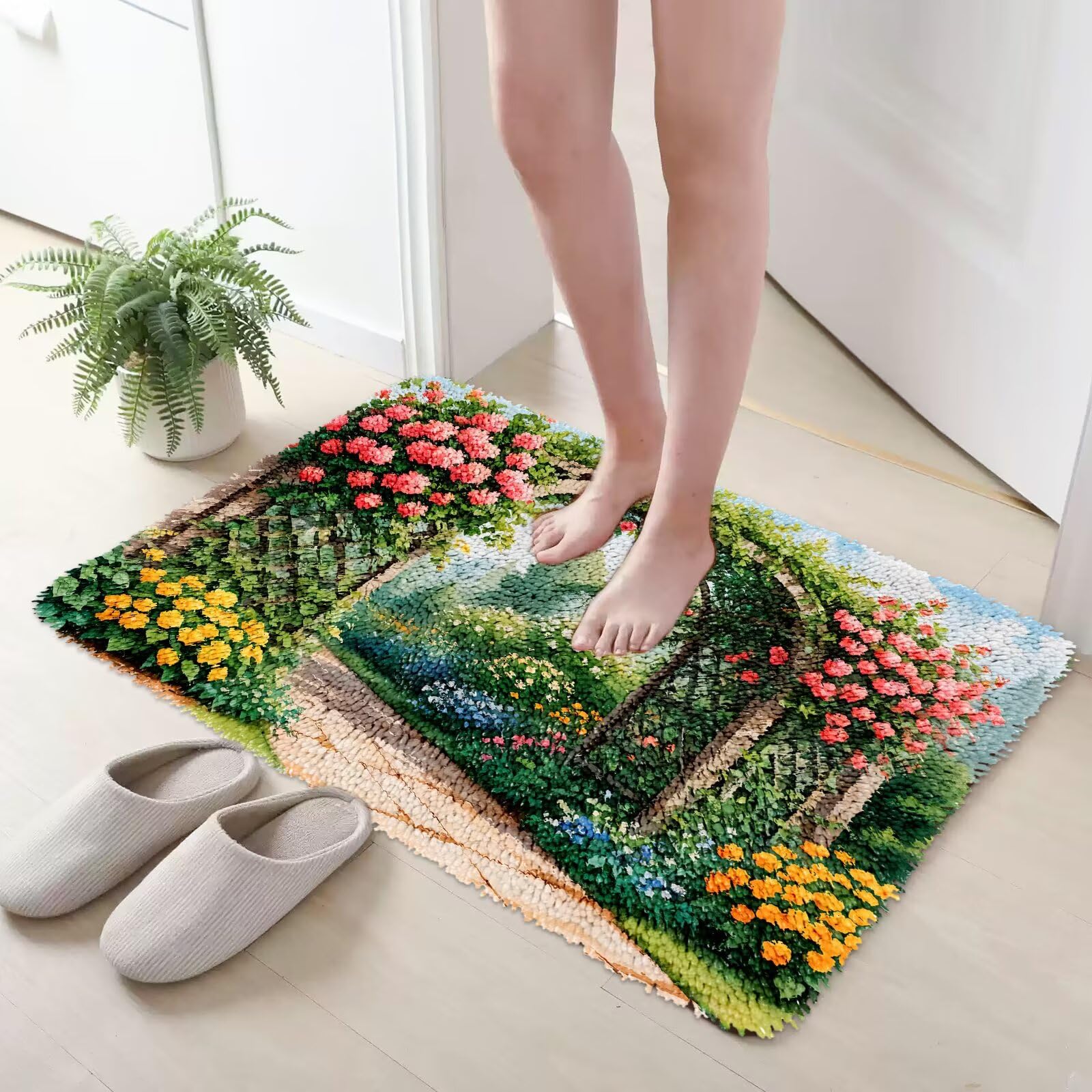 ROCKY&CHAO Juego de ganchos de ganchillo para hacer alfombras, juego de fabricación de alfombras para adultos y niños, juego de punto de cruz, decoración del hogar, 50 x 38 cm - 0225K