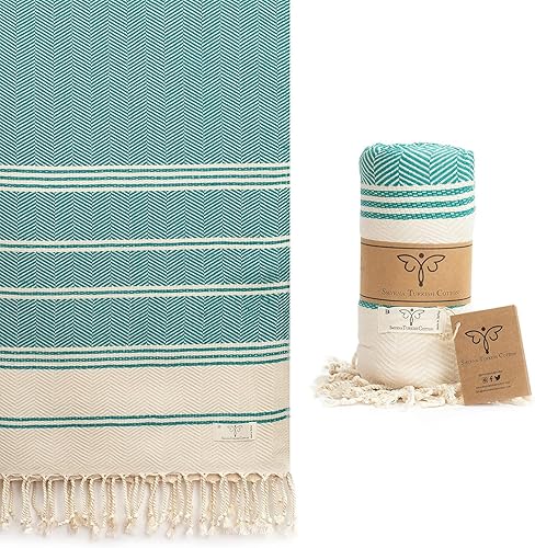 SMYRNA TURKISH COTTON Aegean Series - Toalla de playa turca original, prelavada, 37 x 71 pulgadas, toalla de baño peshtemal y turca para spa, playa,