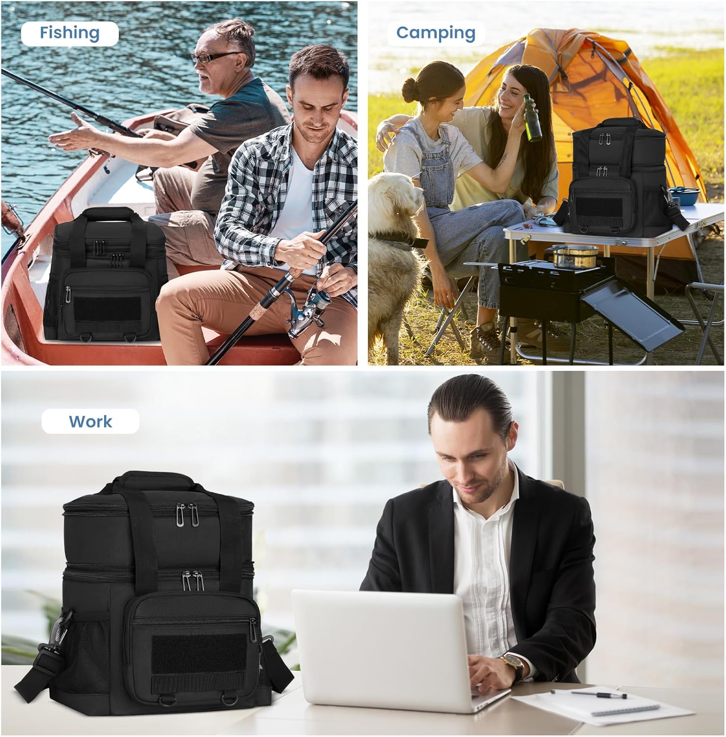 Large Tactical Lunch Box for Adults, Durable Insulated Lunch Bag with Shoulder Strap,Expandable Lunch Bag for Men Work Trips（26L, Black）