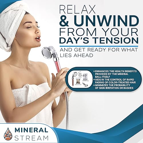 Miniatura 4 de Mineral Stream - Kit completo de cabezal de ducha iónico con cuentas de repuesto + manguera, soporte de ducha y desviador de brazo, 3 ajustes de