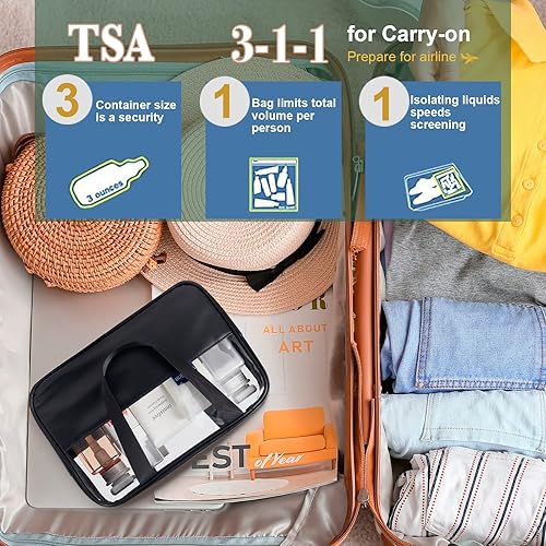 Miniatura 5 de SOMIER Paquete de 4 bolsas de aseo transparentes impermeables, aprobadas por la TSA, bolsa de transporte con cremallera, bolsa de viaje portátil de