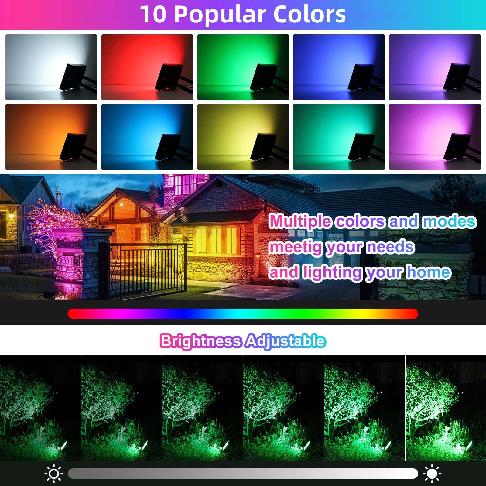 MEIKEE 25W RGB Strahler Mit Fernbedienung 30 Modi 10 Farben Memory-Funktion RGB Fluter IP66 Wasserdicht 6 Helligkeitsstufen Bar Party Disco Feiern Bühne Häuser Weihnachten Halloween 2PCS
