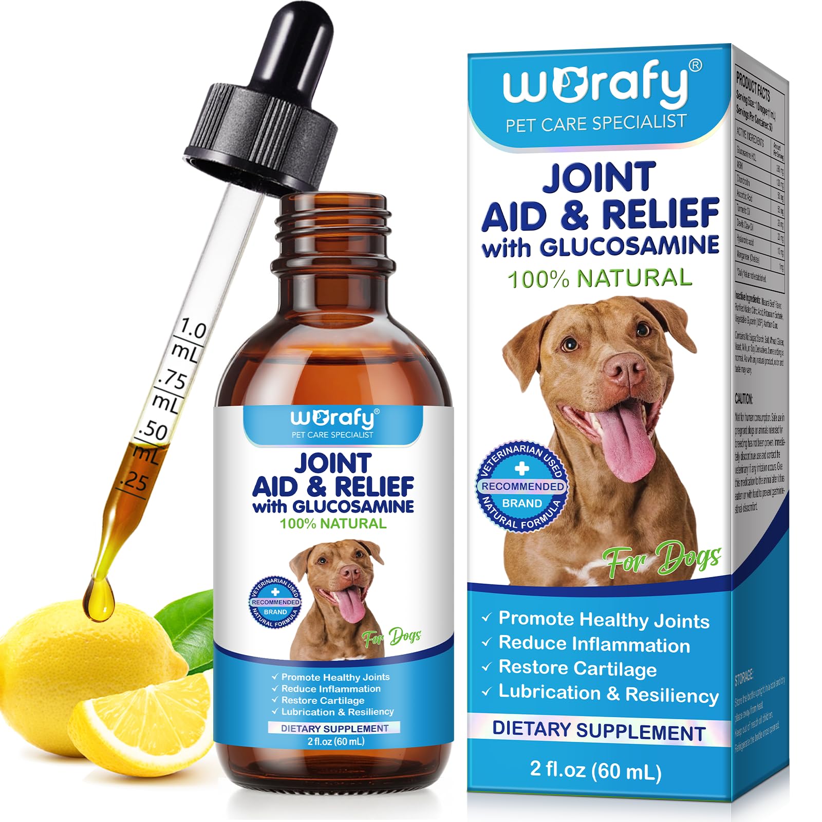Hip & Joint Supplement for Dogs - 100% Natural Pain Relief & Mobility Support, Bacon Flavour, for Adult & Senior Dogs, 60ml