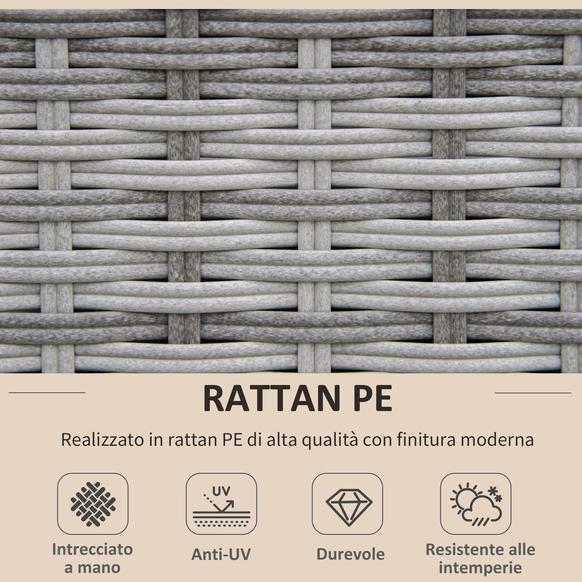 Outsunny Salotto da Esterno in Rattan PE da 8 Pezzi, Set Mobile da Giardino Salvaspazio con Poltrone, Tavolini e Sgabelli, Beige