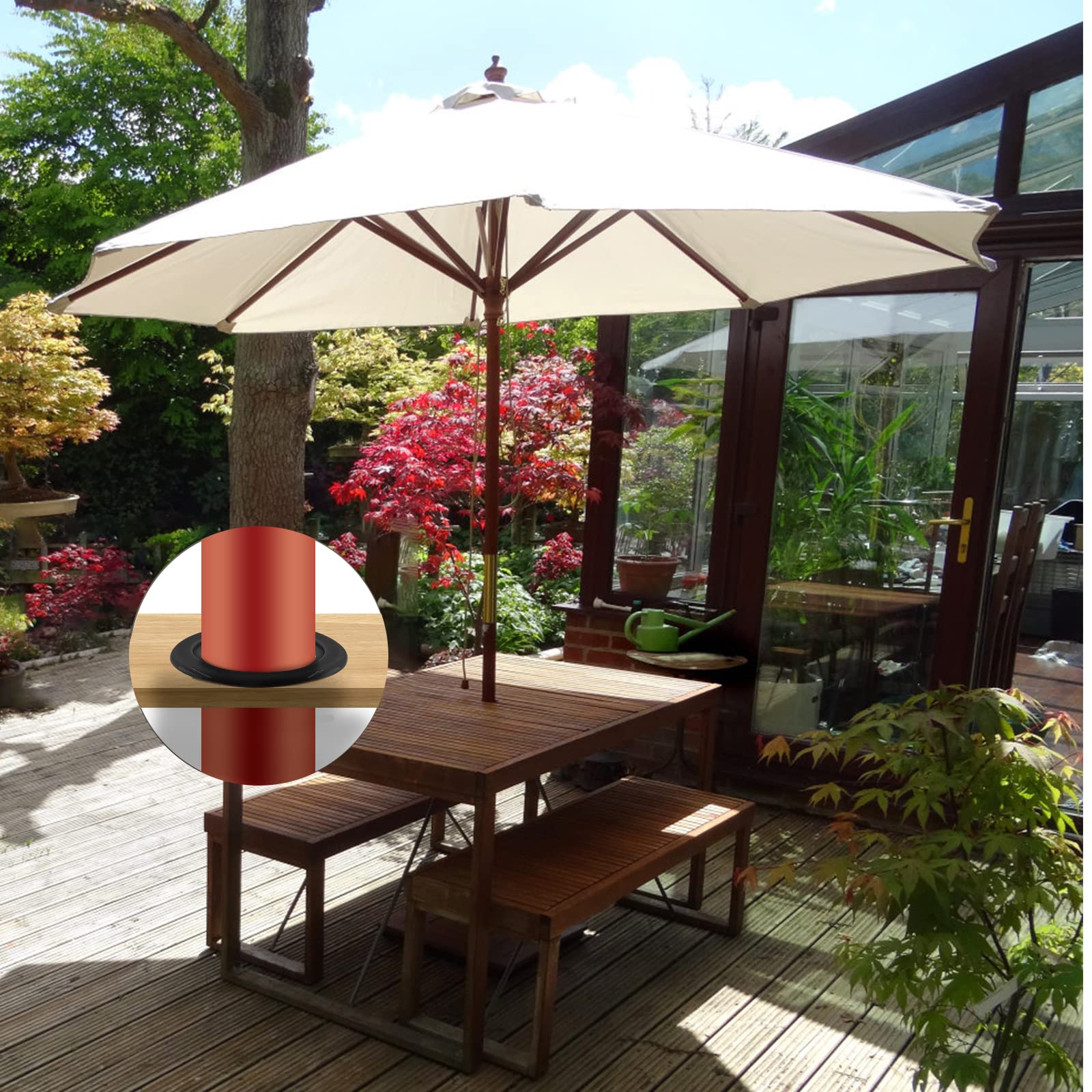 Biaungdo 3 Sets Black Patio Table Umbrella Hole Ring and Cap Set