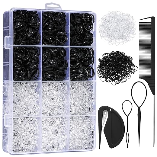 2200-Pack Clear and Black Elastic Hair Bands