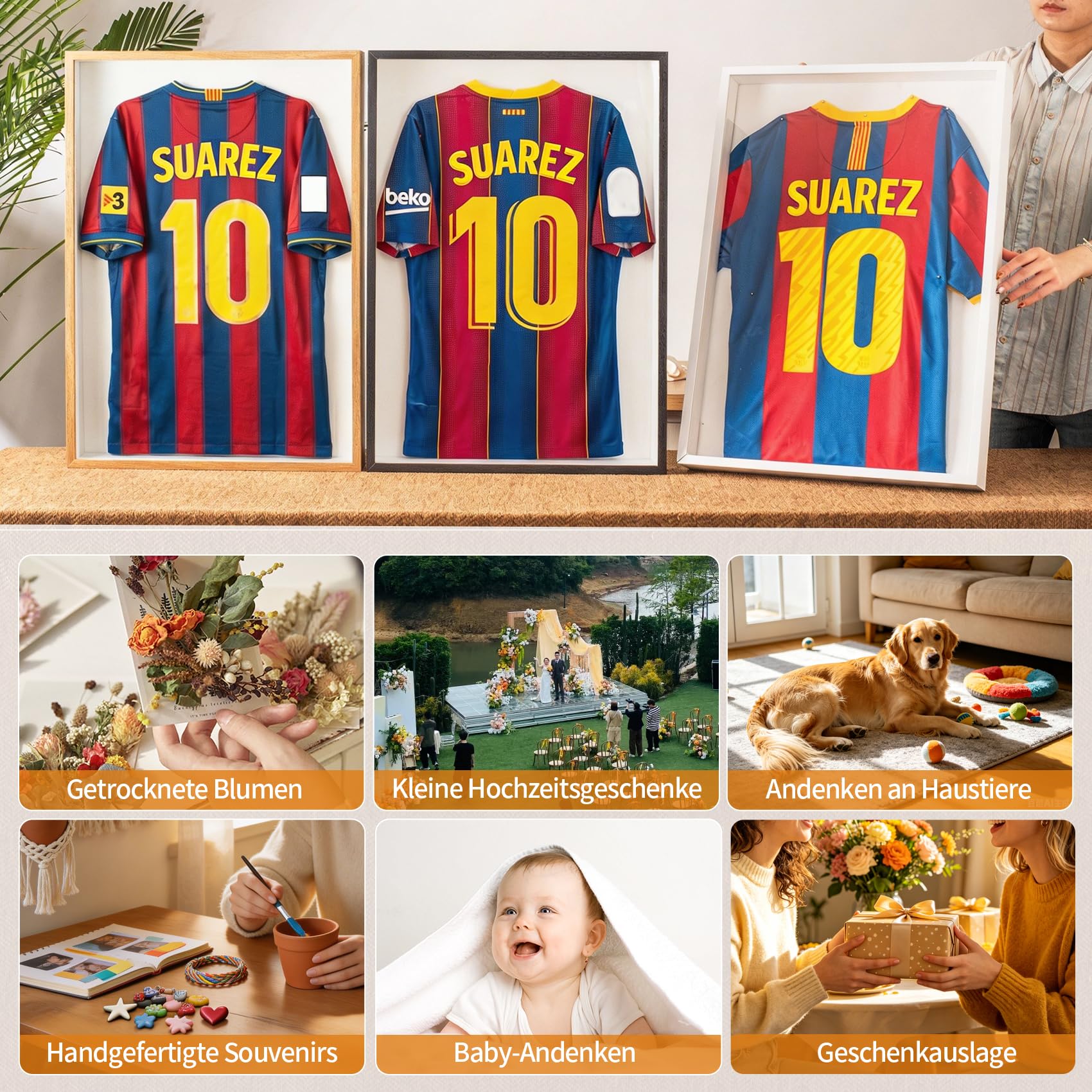 3D Bilderrahmen zum Befüllen Groß 50x70cm Mit Verdickte Acrylplatte | mit Stecknadeln und Leinenrücken, 4.3 cm tiefer Bilderrahmen zum Befüllen – Ausstellung, Trikot, Basteln, Hochzeit, Andenken