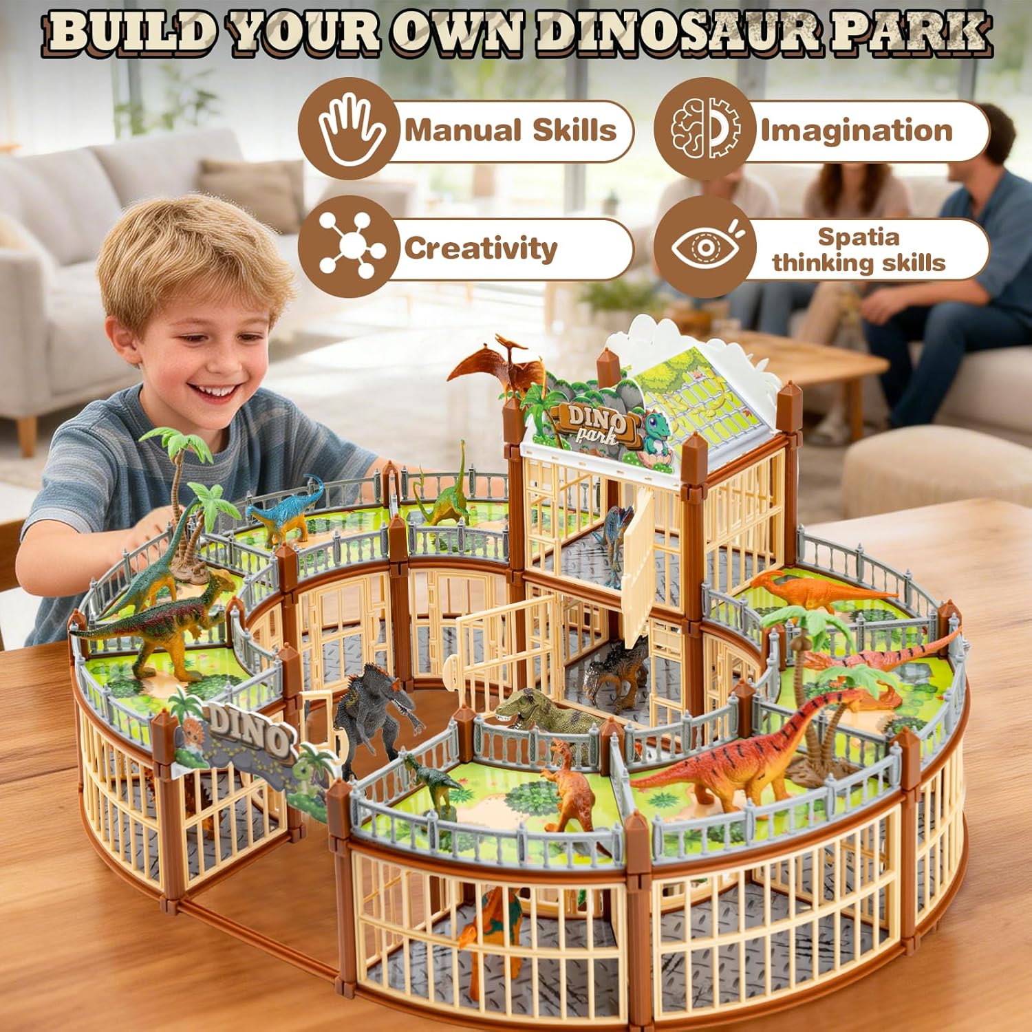 Dinosaur Park 215PCS – 18 Realistic Dino Figures, Create Your Dinosaur World, STEM Building Toys for Kids, Openable Cage & Battle Dino Games, Birthday Gifts for Boys & Girls Ages 3-8