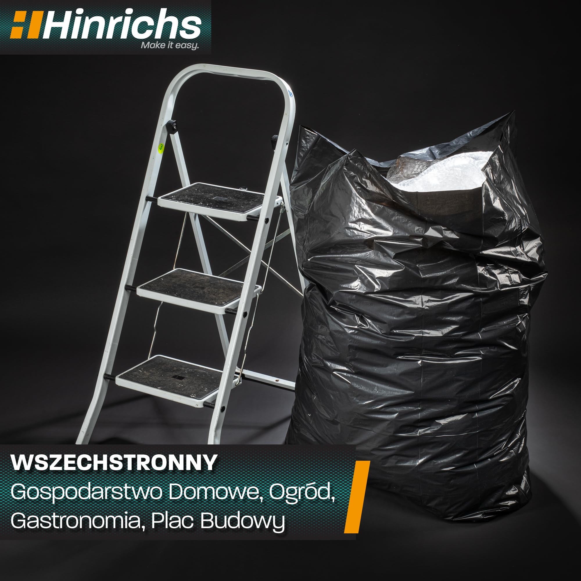 Hinrichs Worki na śmieci 240 l, extra mocne – rolka 15 sztuk – 100 x 125 cm – wyjątkowo odporne na rozdarcia – recyklingowanego LDPE – worki czarne