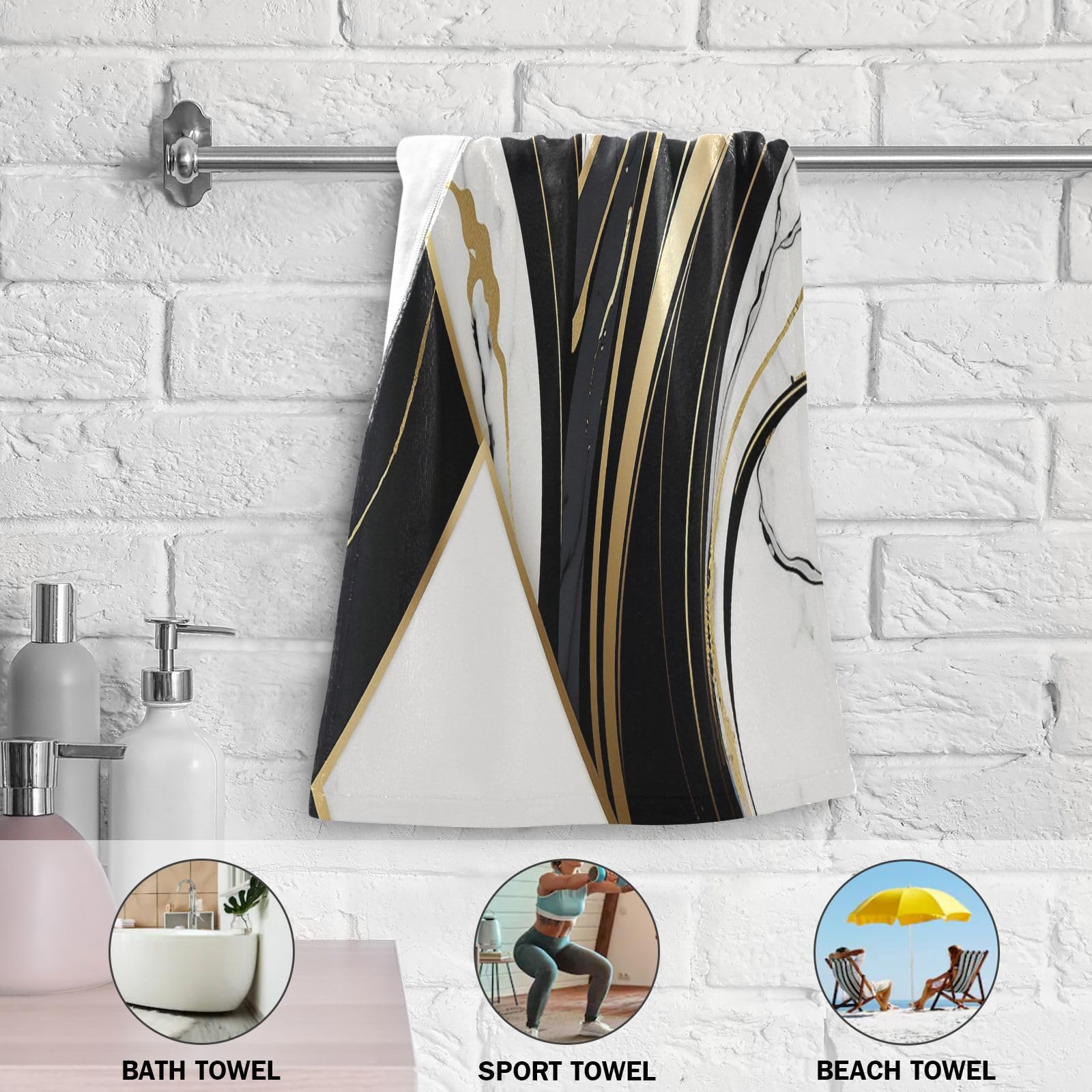 HAISUKA Black & Gold Marble Hand Towels – Set Of 2, Soft Polyester, Modern Bathroom & Kitchen Decor