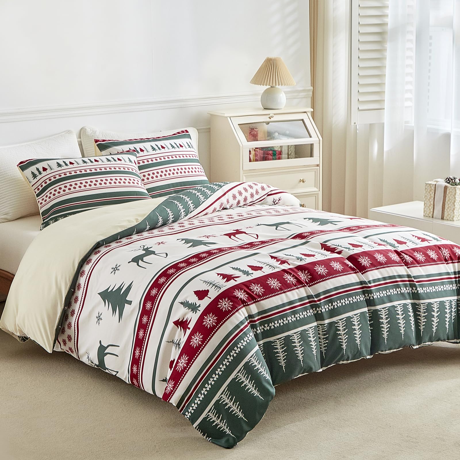 Tokokimo 4PCS Duvet Cover Sets King Size Bedding Sets, Botanical Branches Printed Grey Kingsize Duvet Cover Sets with Pillowcases and Extra Fitted Sheet, Soft Microfiber King Size Bedding Sets — view 18