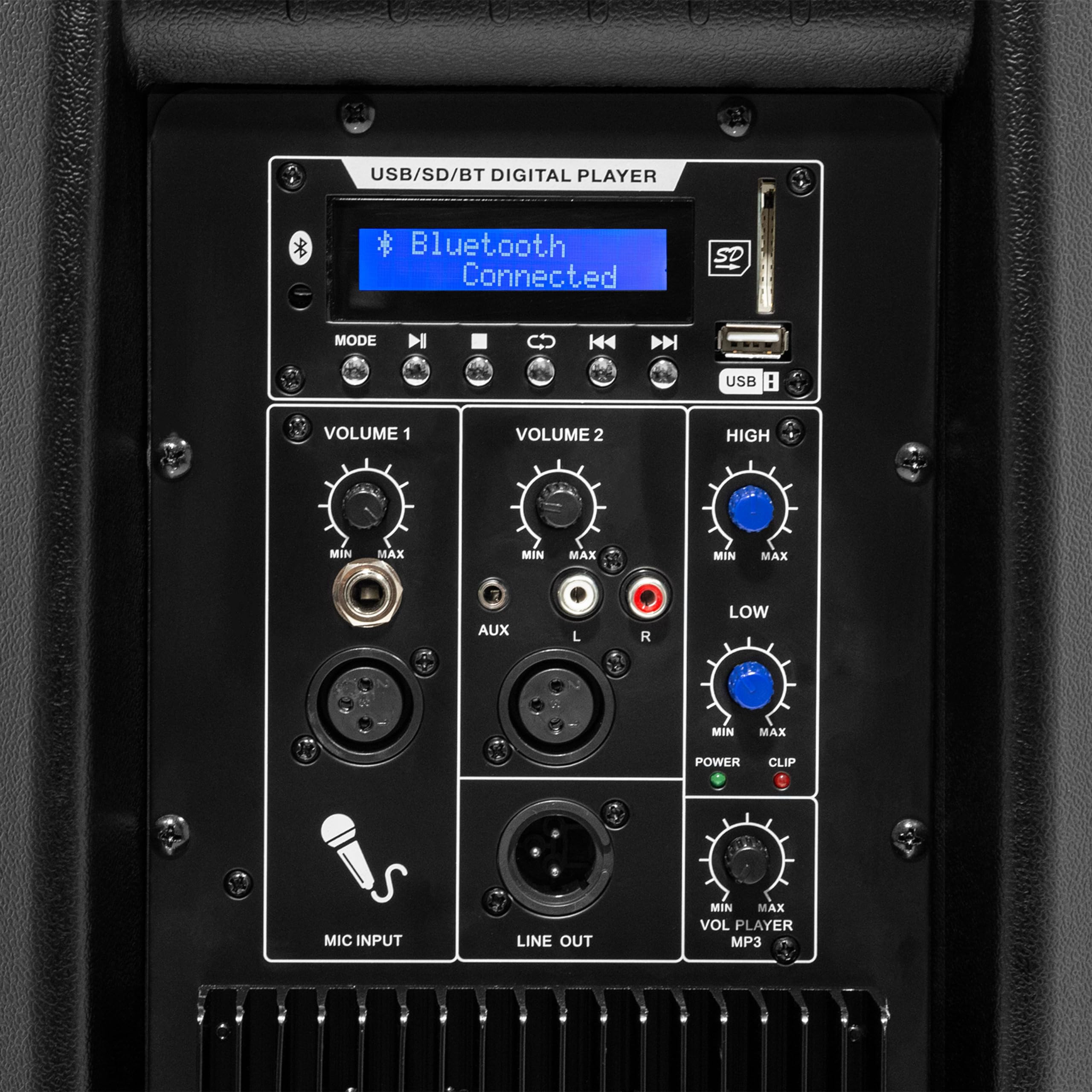 15" czarny 2-drożny aktywny głośnik - Moc 450 W - bezprzewodowe połączenie Bluetooth - wejście mikrofonowe/liniowe - wbudowany odtwarzacz USB/SD - TWS - potężny i wszechstronny - idealny dla DJ-ów,