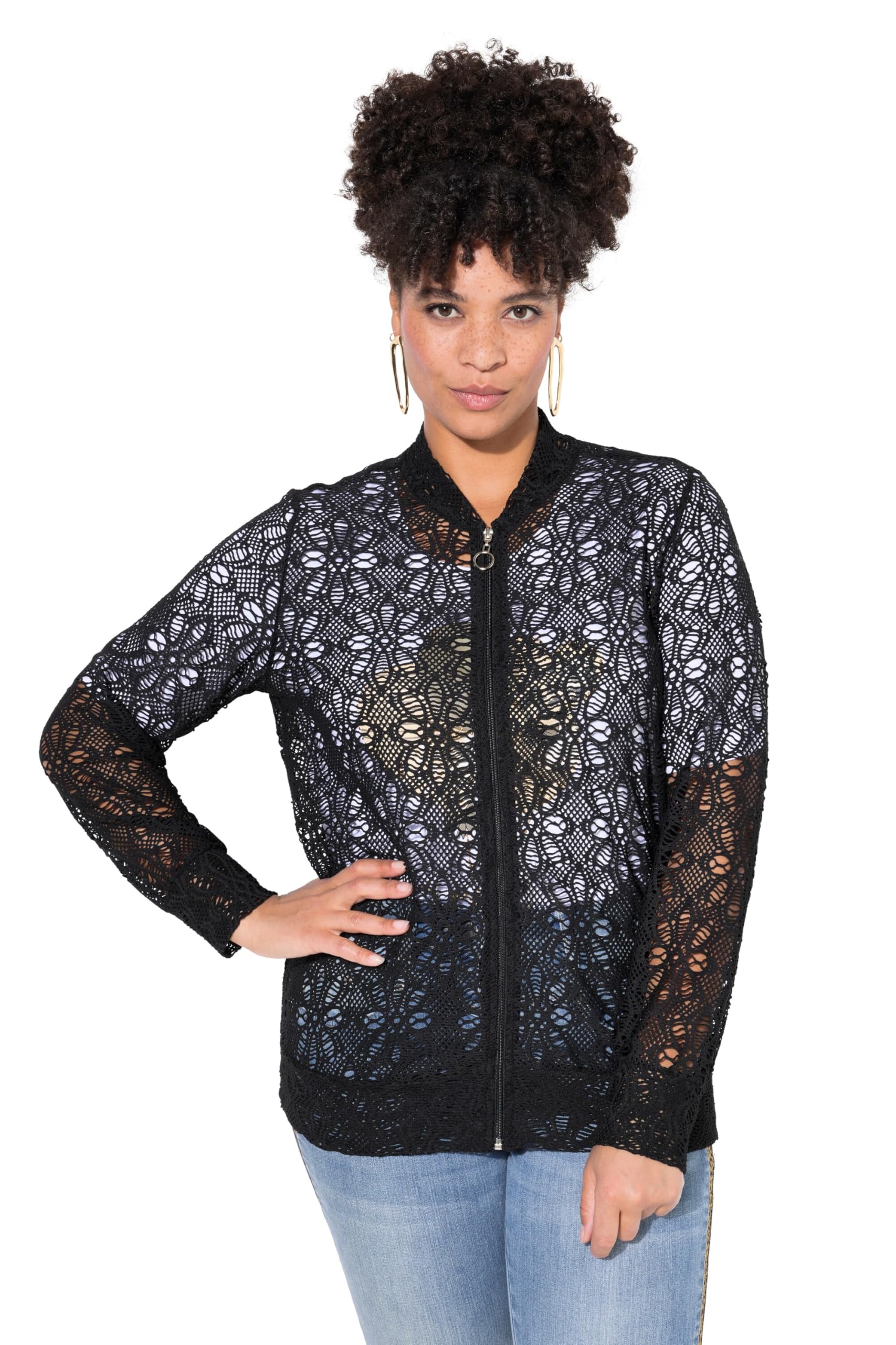 MIAMODA Damen große Größen Übergrößen Plus Size Blouson, Spitze, Langarm 837199