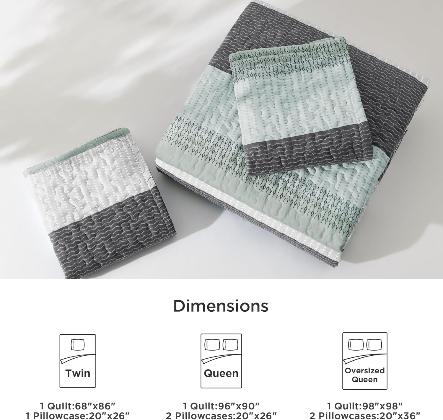 Litanika Quilt Queen Size Sage Green, Stripe Patchwork Summer Bedspread Coverlet 3 Pieces, Soft Lightweight Microfiber Quilted Bedding Set for All Season(1 Quilt, 2 Pillowcases) - Image 7