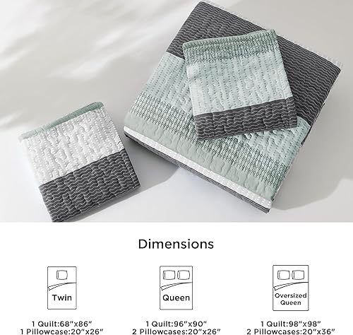 Miniatura 7 de Litanika - Juego de edredón para todas las temporadas, 3 piezas, edredón de verano, diseño de retazos a rayas, microfibra suave y ligera (1 edredón