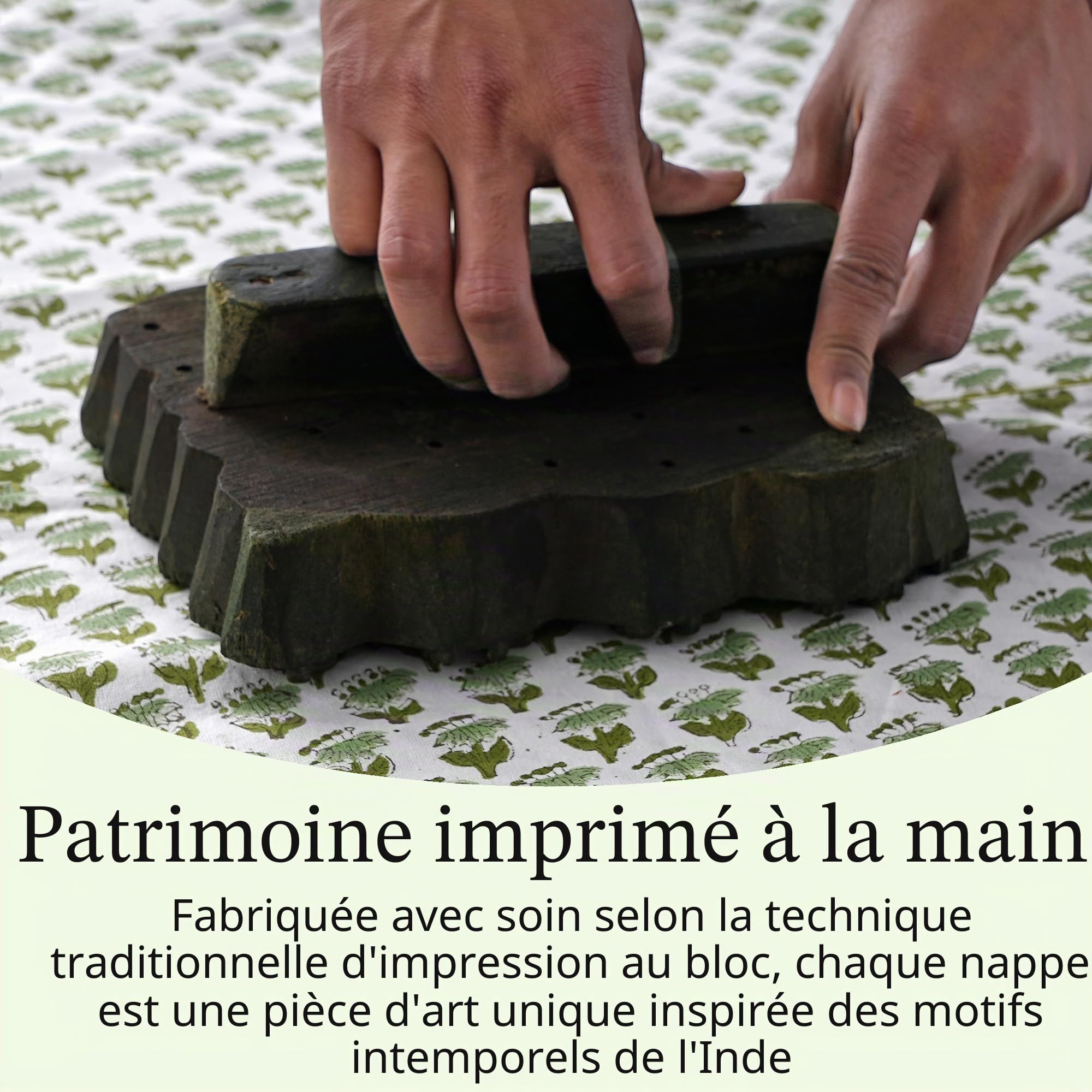 CPC Nappe rectangulaire 100% Coton – Imprimé à la Main Indien – 6 Places – Lavable et réutilisable – pour Maison, Restaurant, hôtel, événement et Utilisation Quotidienne – Vert émeraude