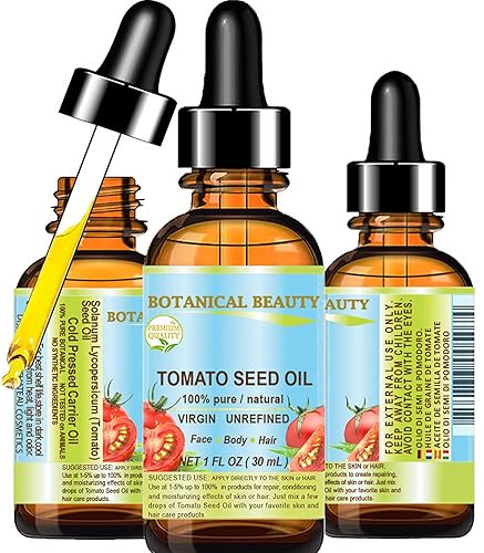 Botanical Beauty Aceite de semilla de tomate. 100% puronaturalvirgensin diluirprensado en frío para el cuidado de la piel, el cabello y los labios.