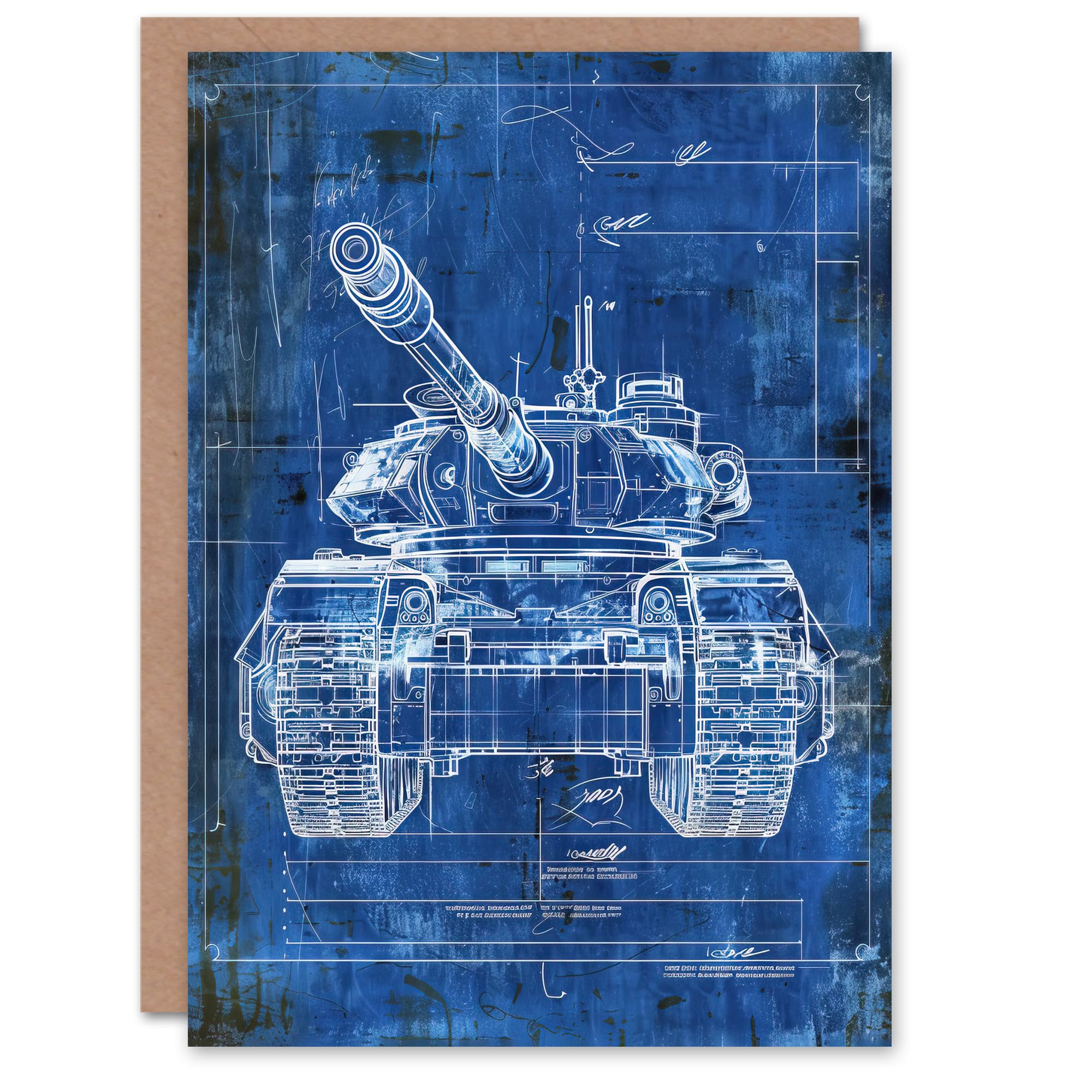 Artery8 Tank Blueprint Drawing Detailed Military Vehicle Greeting Birthday Card Him Her All Blank