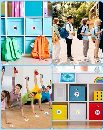 Miniatura 7 de PETCEE 36 calcomanías de confeti para el suelo del aula, 36 unidades, calcomanías de números de confeti para aula, jardín de infantes, preescolar,