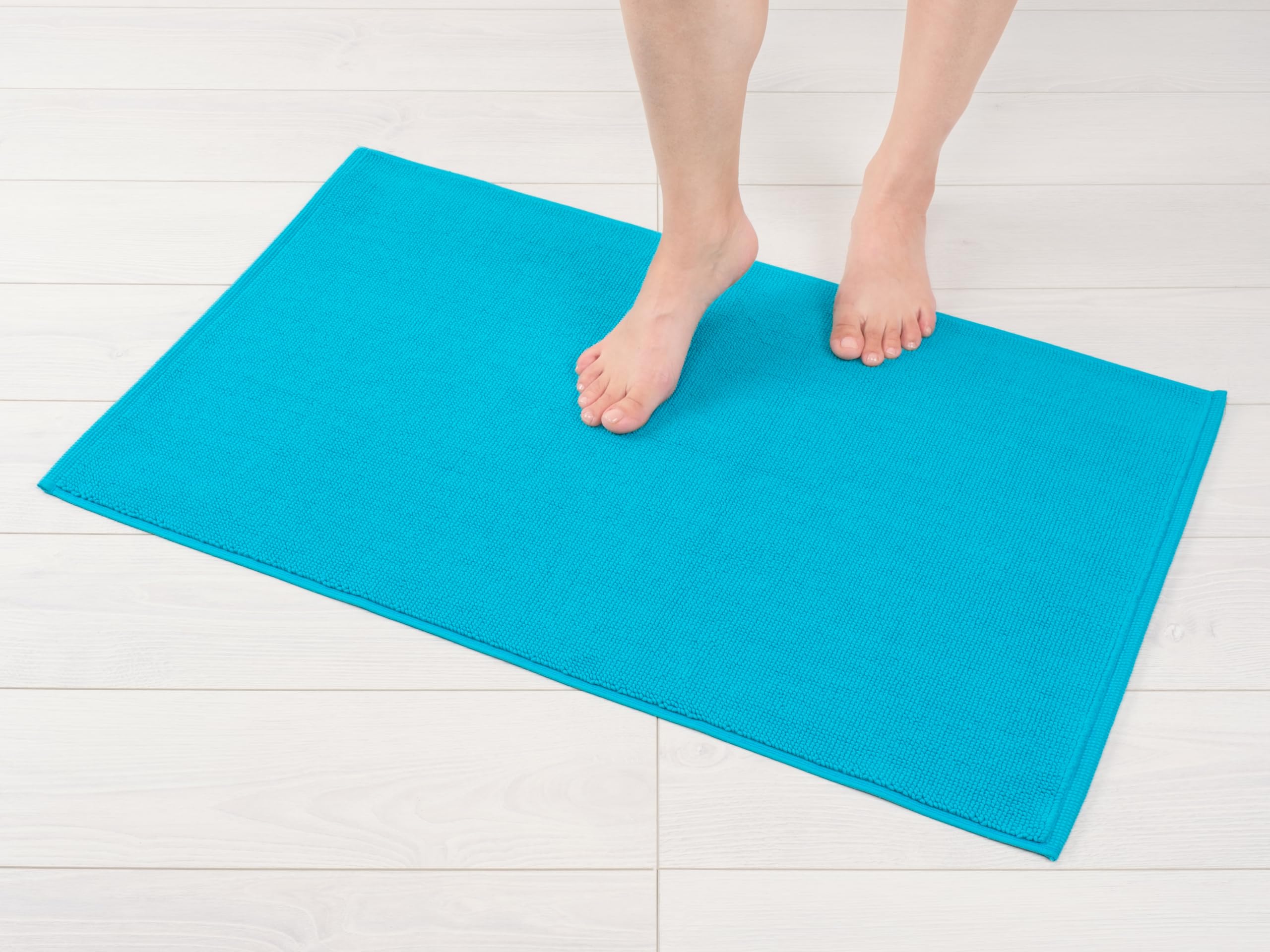 American Soft Linen Bath Rug, 20 in 34 in 100% Cotton Bath Mats Rugs for Bathroom, Slip Reducer Washable Shaggy Form Area Rugs, Aqua Blue Bath Rug