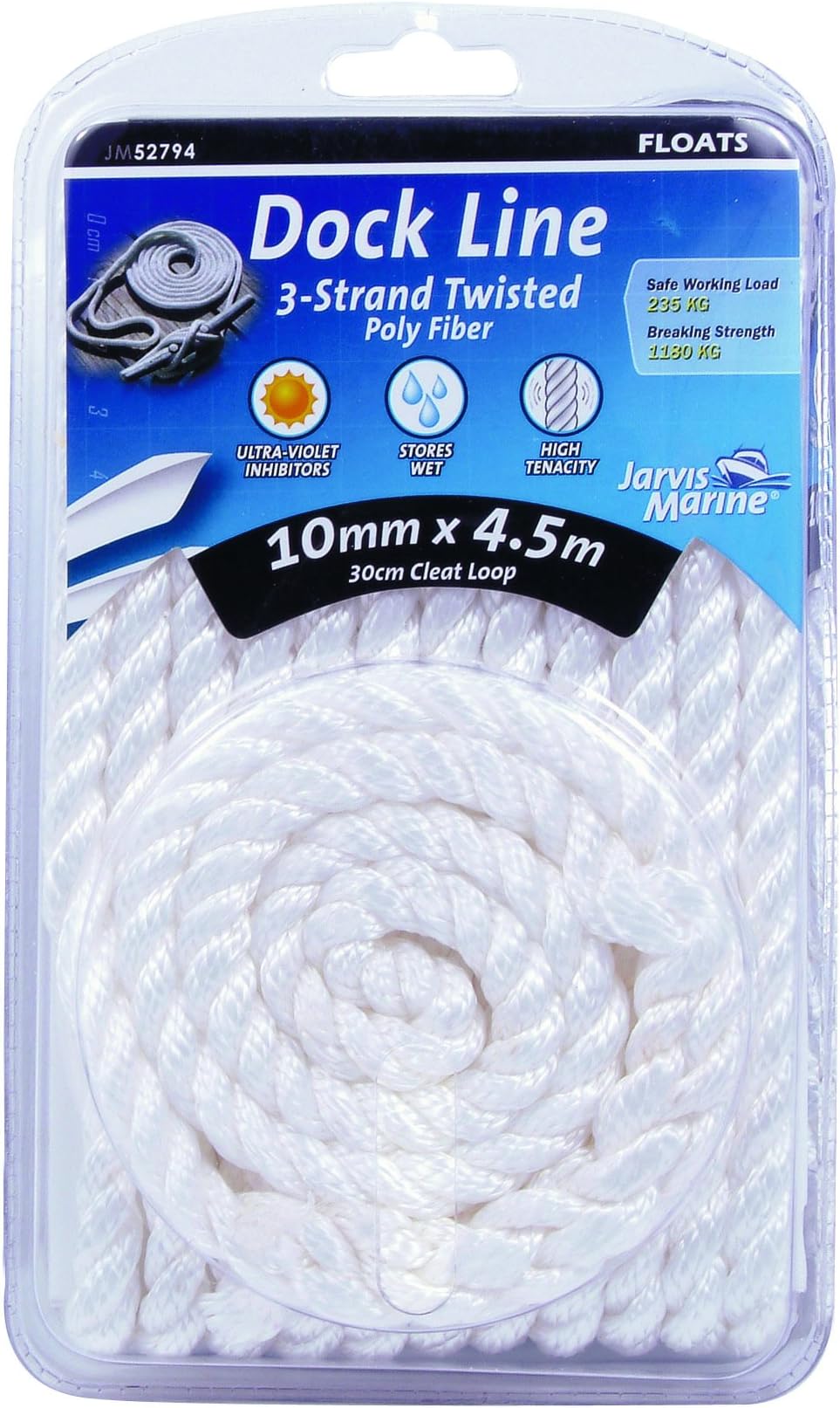 JARVIS WALKER MARINE DOCK MOORING LINE 3/8" X 15' NYLON ROPE