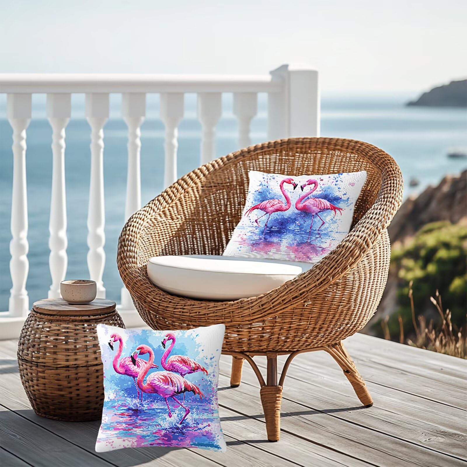Poszewka na poduszkę 60 x 60 cm, różowa, flamingi, do użytku na zewnątrz, wodoszczelna, zestaw 4 sztuk, lniana poszewka na poduszkę, ozdobna poszewka na poduszkę z zamkiem błyskawicznym, prezent dla