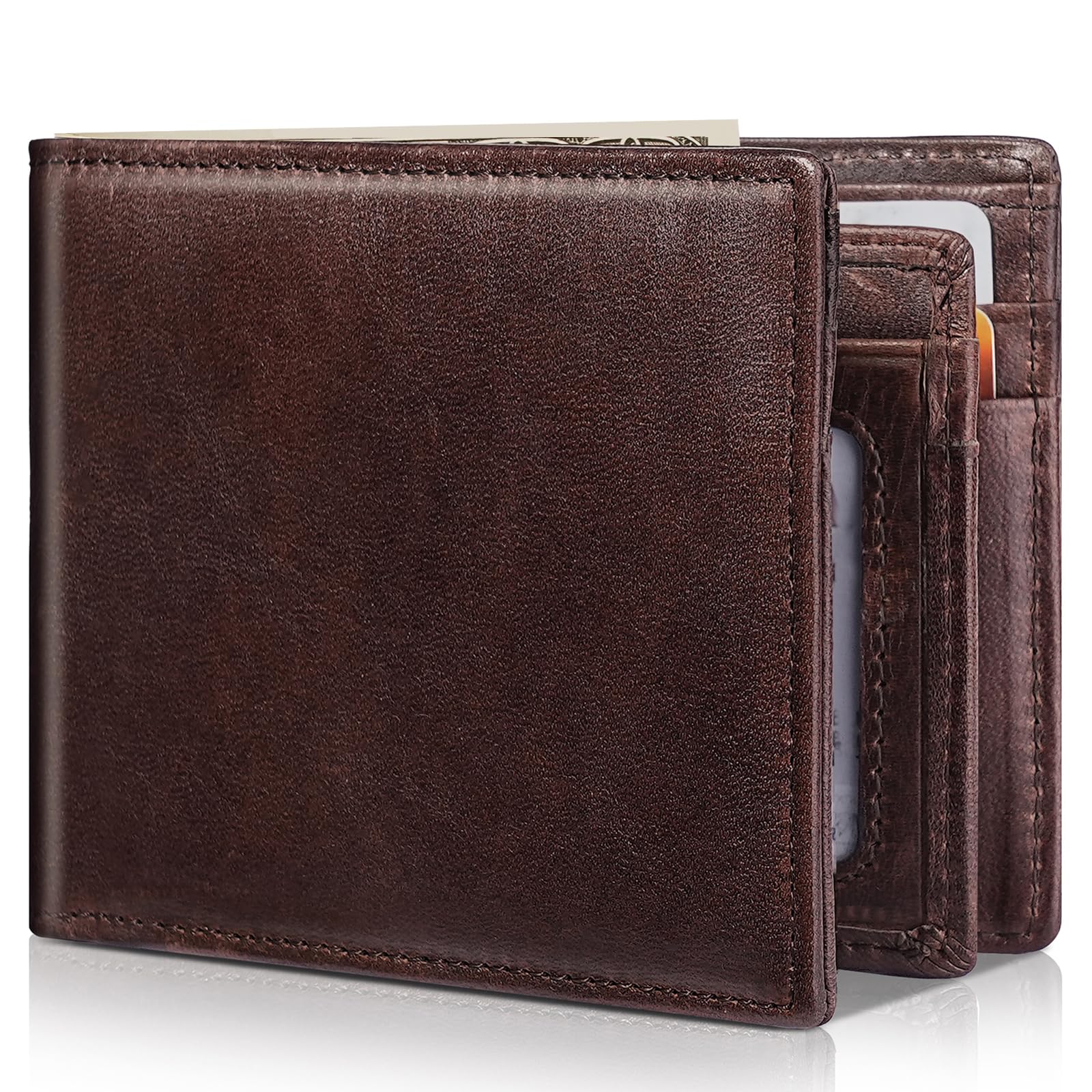 Artpaxy Mens Wallet Bifold Genuine Leather RFID Blocking Wallet for Men with 1 ID Windows 13 Card Holders 2 cash pockets 1 Gift Box
