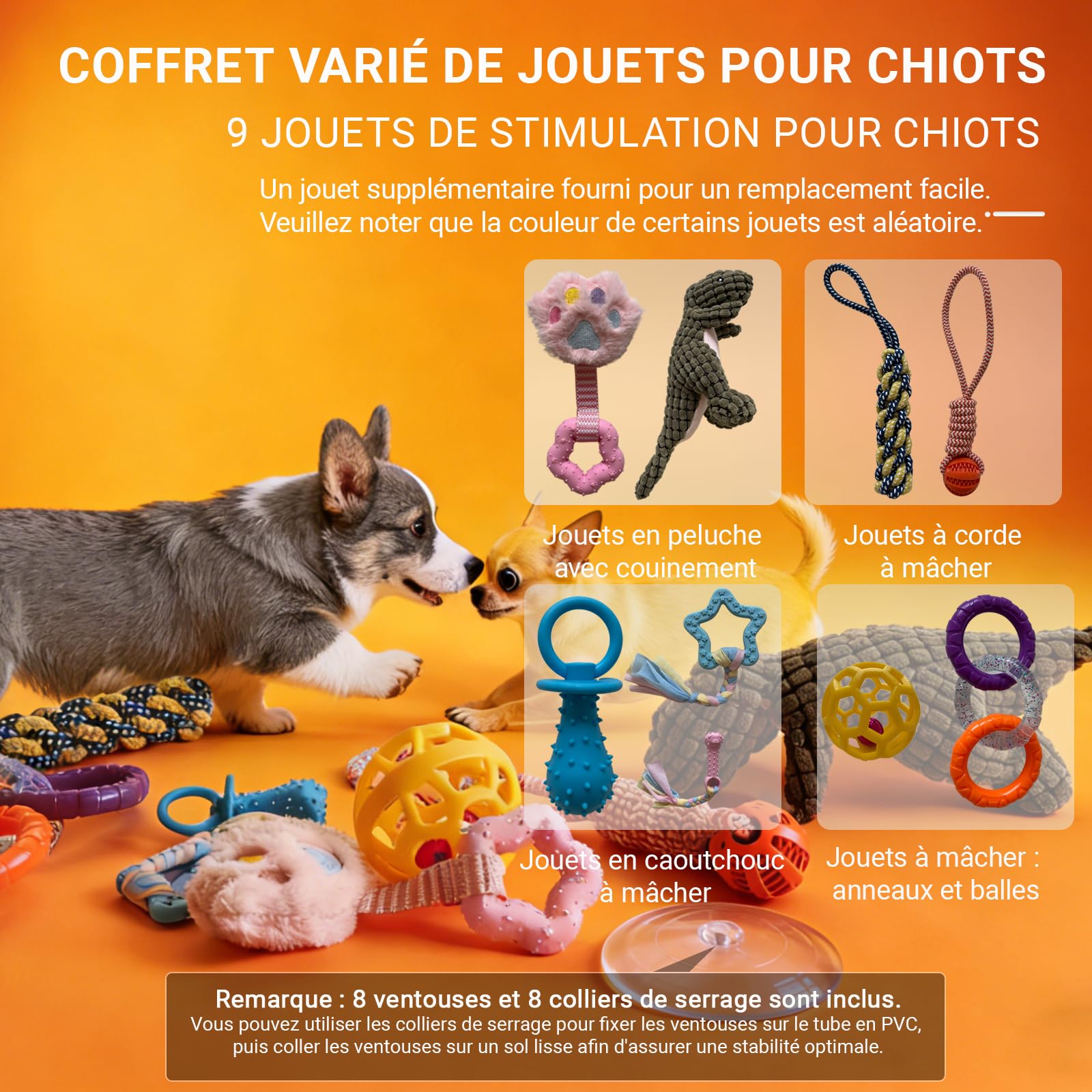 Aire de jeux pour chiot, Jouets d'enrichissement pour chiot pour les garder occupés, 9 jouets suspendus détachables/remplaçables pour chiot, Jouets pour chien pour s'amuser et faire de