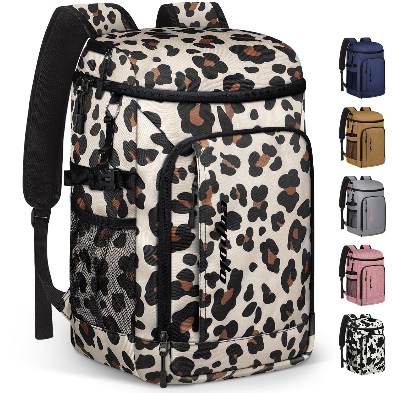 Capolo Cooler Backpack Insulated Waterproof for Women Men, Leak Proof Backpack Coolers Thermal Bag Soft Travel Cooler Bag Portable Ice Chest Lunch Backpack for Camping Picnic(Leopard,36 Cans)