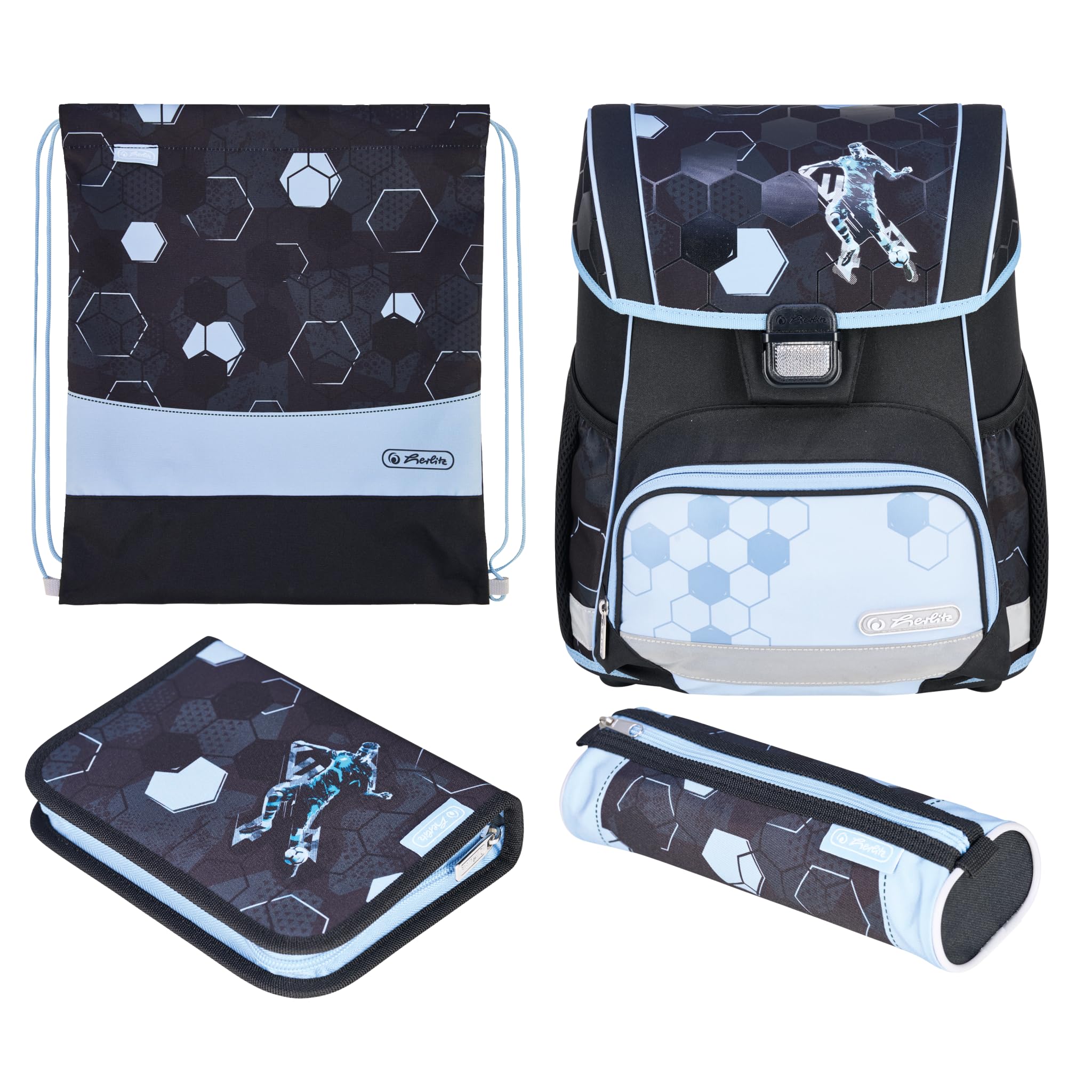 Herlitz Unisex Kids Loop Plus Primary School Bag, Black, Blue, Black, Blue, 31 x 22 x 37 cm, 17 l