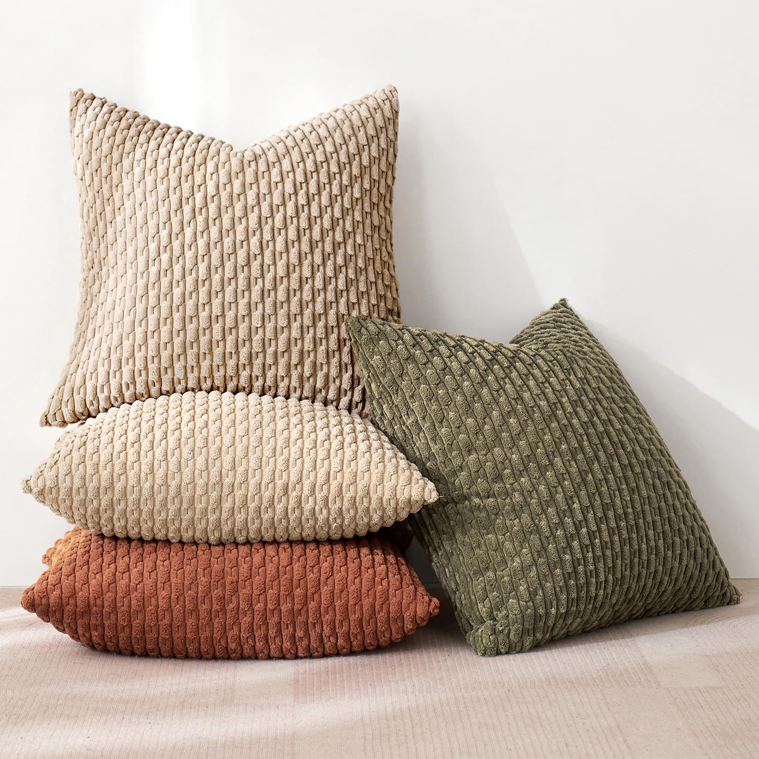MIULEE 4 Pezzi Federe Cuscini Decorativi Divano Federa Resistente Quadrato Moderno Morbido per Soggiorno Camera da Letto Casa Sedia Cuscino 50x50 cm Marrone Verde