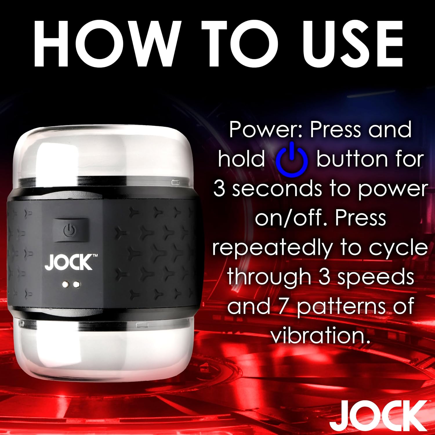 Jock Vibrating Double Stroker for Men & Couples. Powerful Vibration and Textured Holes. Cup-Thru Ends with Caps. Non-Slip Grip, Waterproof & Rechargeable. 2 Pieces, Black.
