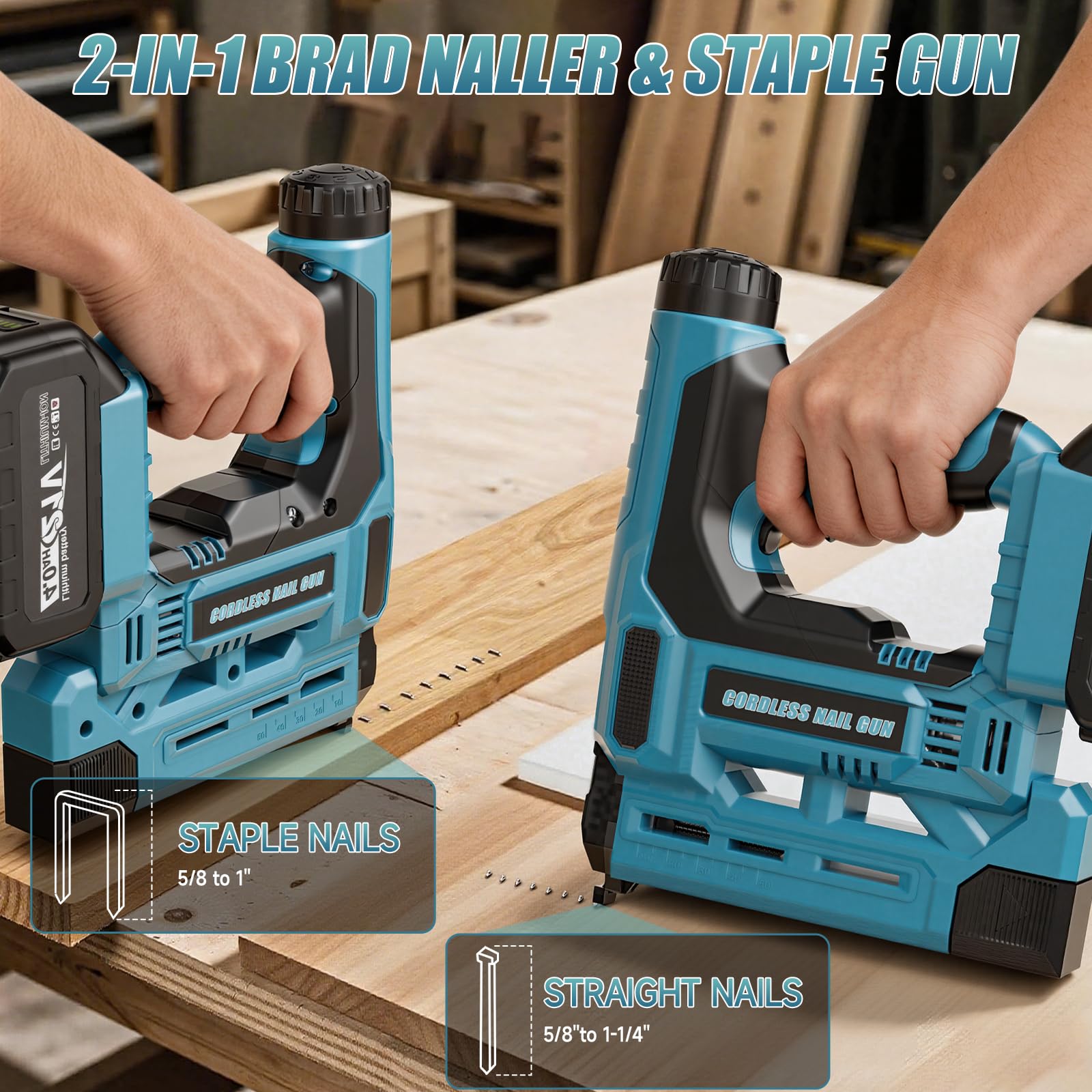 balyram Clavadora Electrica de Clavos Compatible con Makita 18V, Grapadora Clavadora 2 en 1 18GA con batería 4.0Ah, Profundidad Ajustable, 1000 clavos y 1000 grapas incluidas para mejoras del hogar
