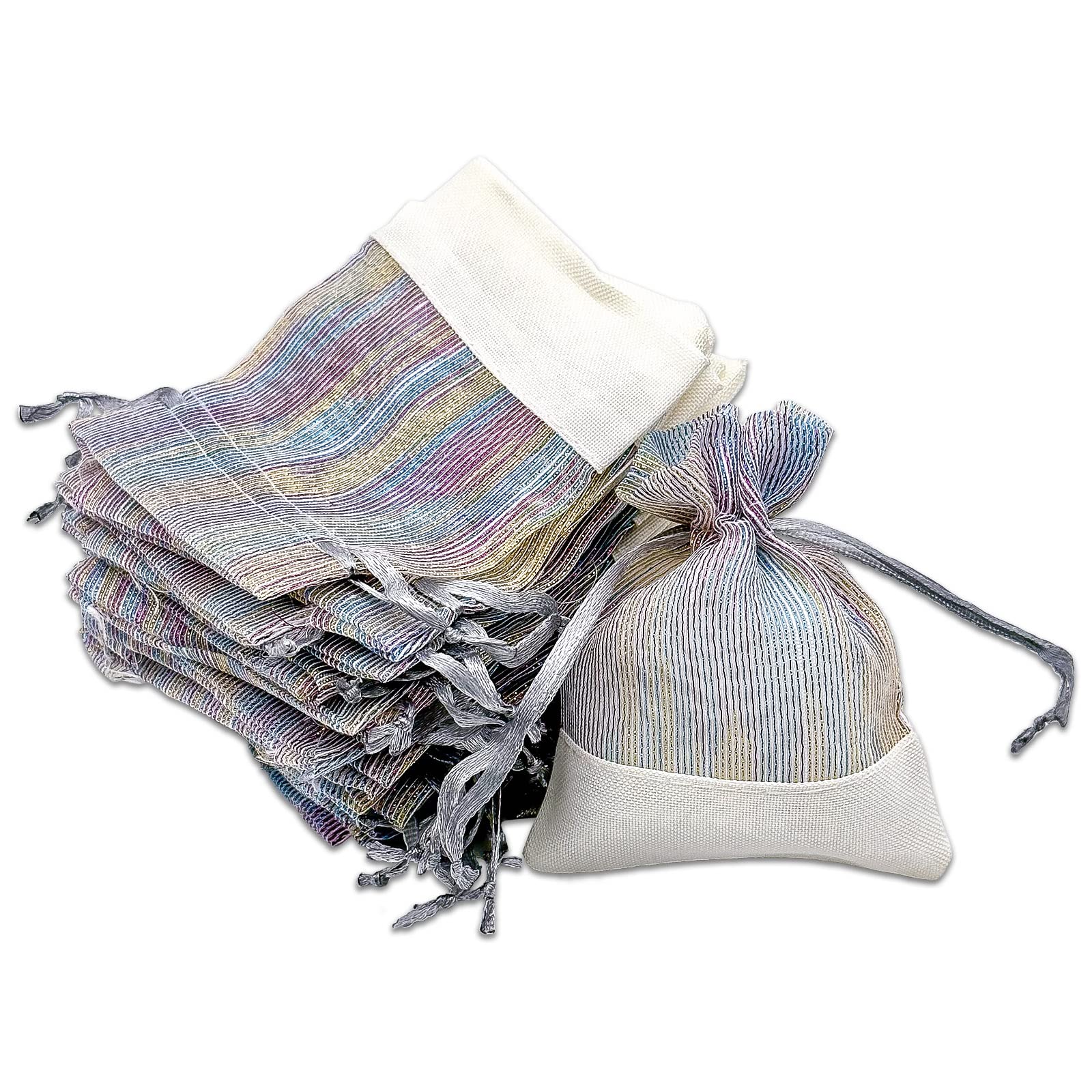 TheDisplayGuys For Your Modern Living 24-Pack Linen & Iridescent Organza Gift Bags w/Drawstrings (XSmall 3x4) - Party Favors, Samples, Treats Mesh Pouches