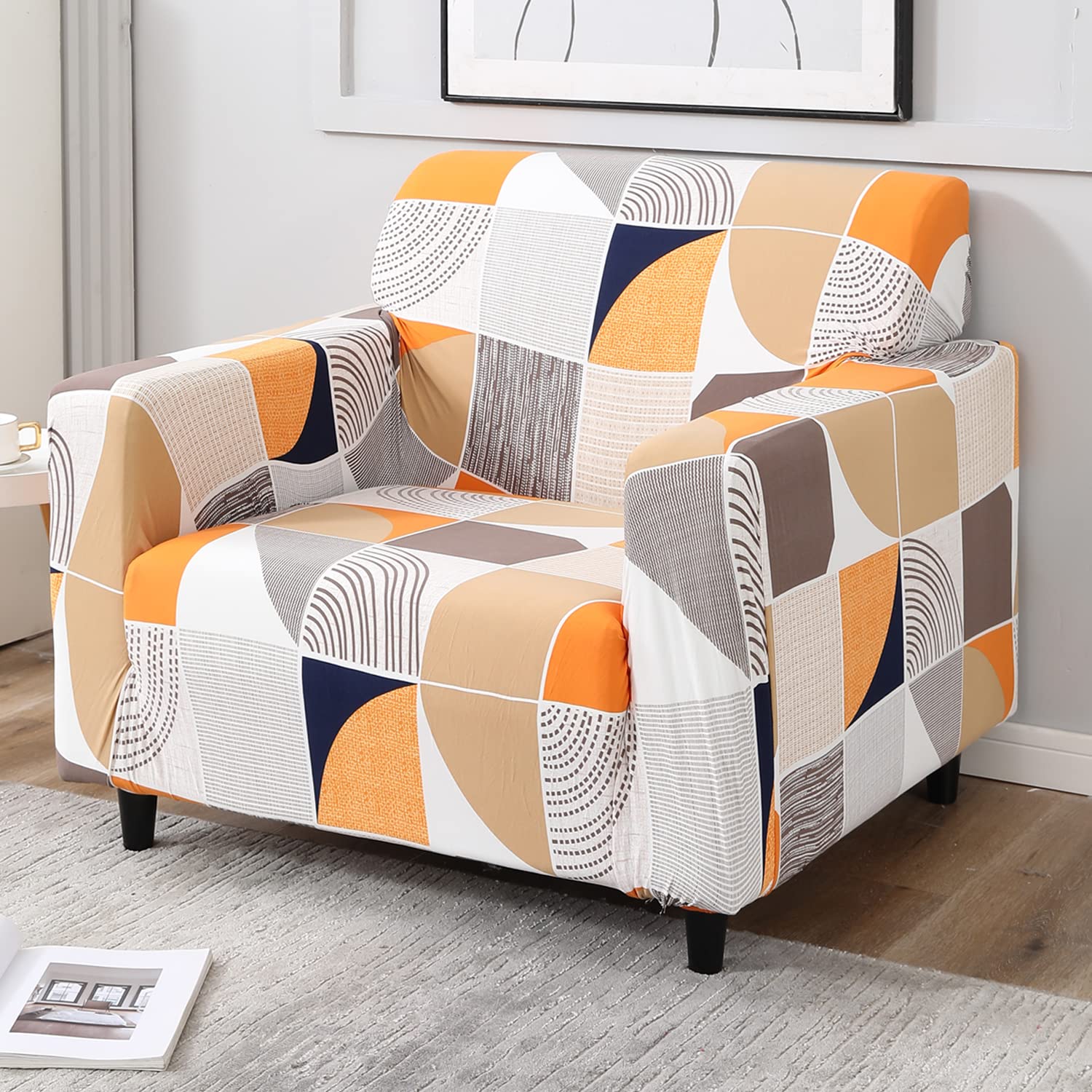HOKIPO Sofa Cover 1 Seater Fully Covered, Square Abstract