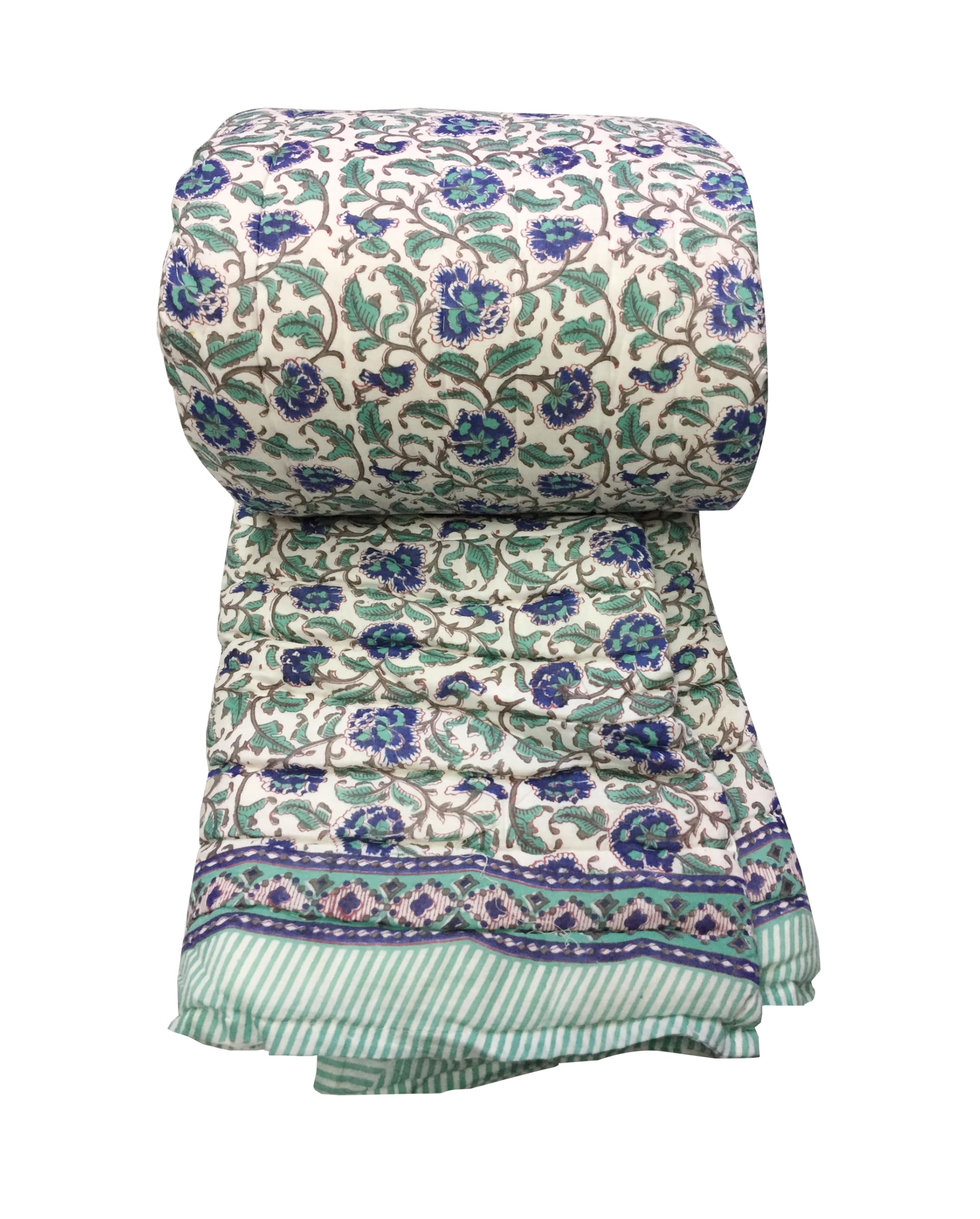 Exportindia Indian Designs Handmade Hand Block Print Kantha Quilt Bedding Boho Bedspread Bed Quilt (King/Queen Size 90x108 Inch)