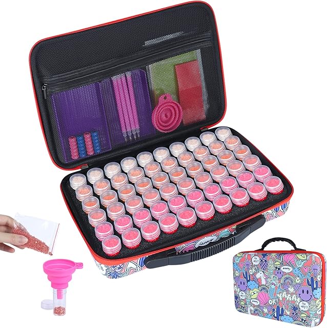 Diamond Painting Accessories,60 Slots 5D Diamond,Rhinestones Nail Gems,Beads Storage Box,Diamond Art Accessories with Tray and Diamond Pen