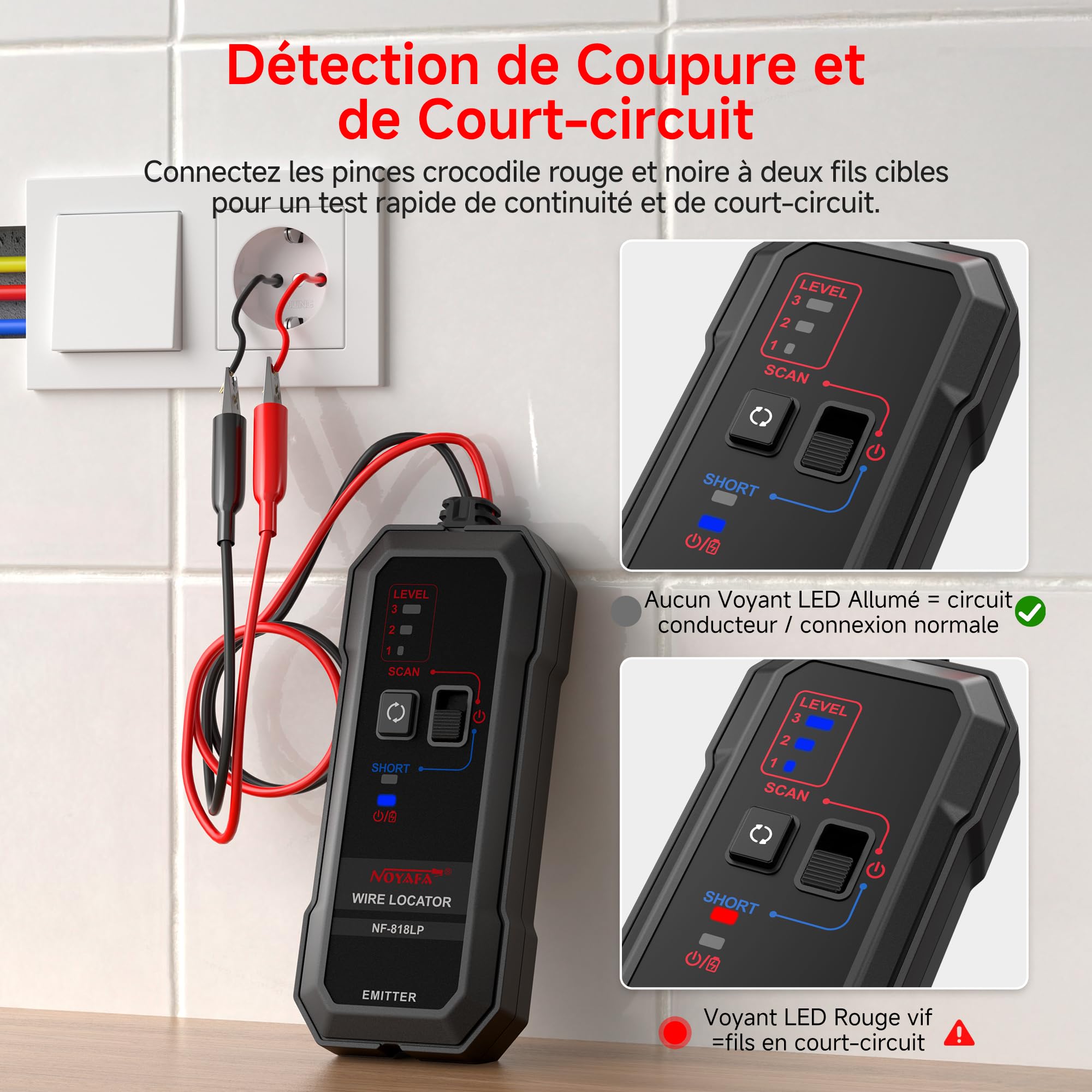 NOYAFA NF-818LP Localisateur de Fil Souterrain, Détecteur de Rupture et Court Circuit pour Câbles, Traceur de Fil pour Clôture Invisible Chien, Réseaux et Irrigation